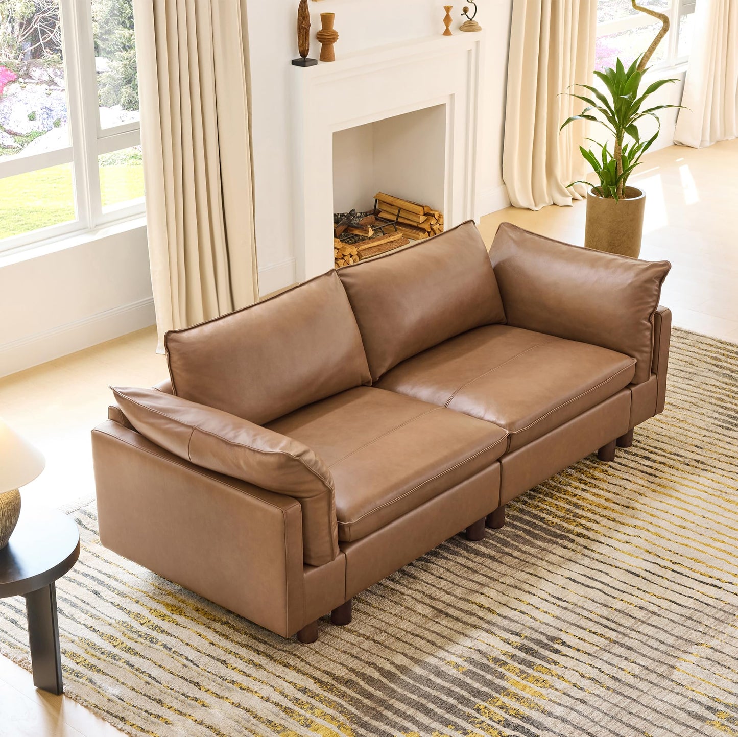 CHITA 127" Super Large Sectional Couches for Living Room, Modular Cloud Couch Sectional Sofa, Premium Fabric Couches, Down Filled, High Density Foam, Chenille in Cream, 4 Seat L Shaped