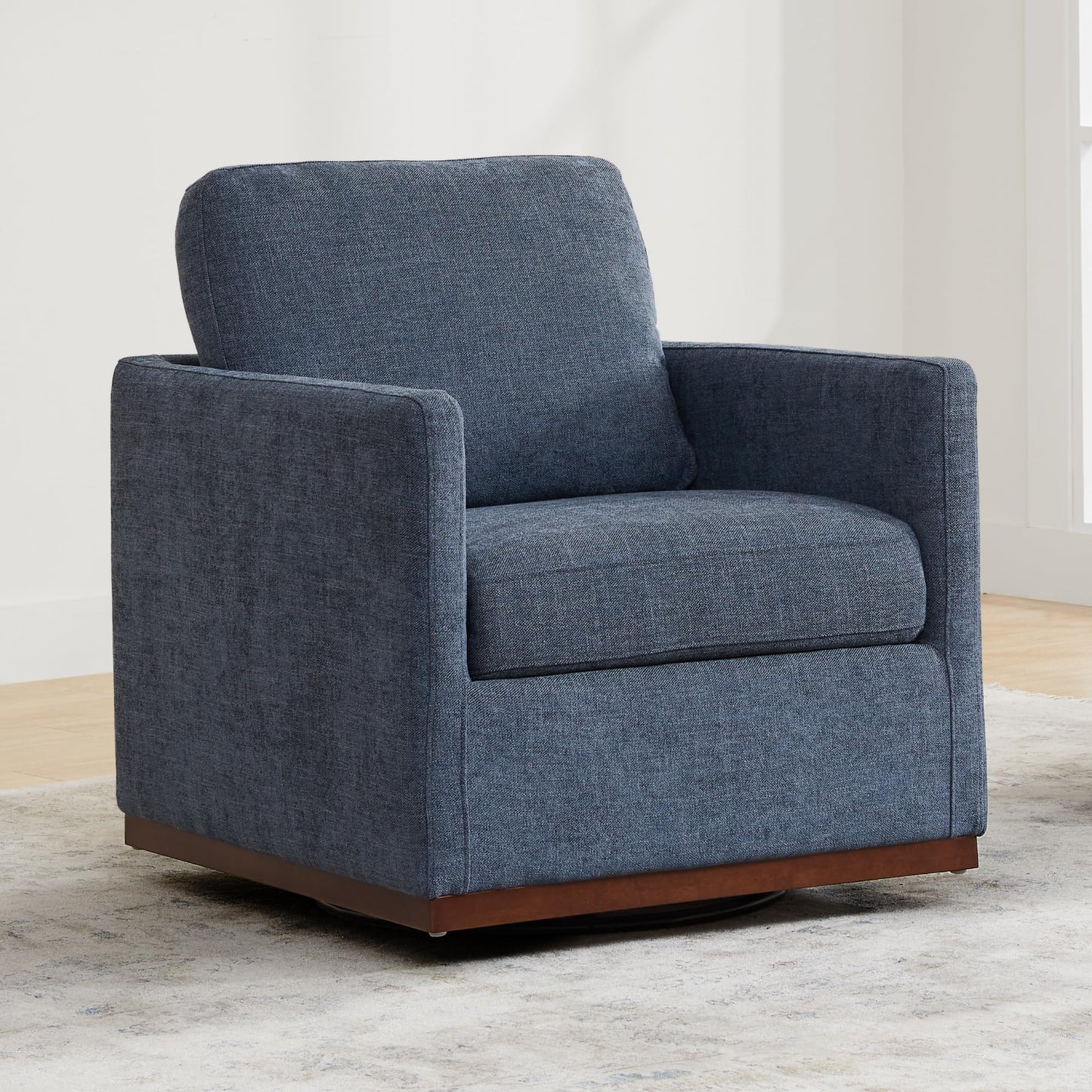 CHITA Genuine Leather Swivel Accent Chair, FSC Certified Mid Century Modern Arm Chair for Living Room and Bedroom, Fully Assembled, Saddle
