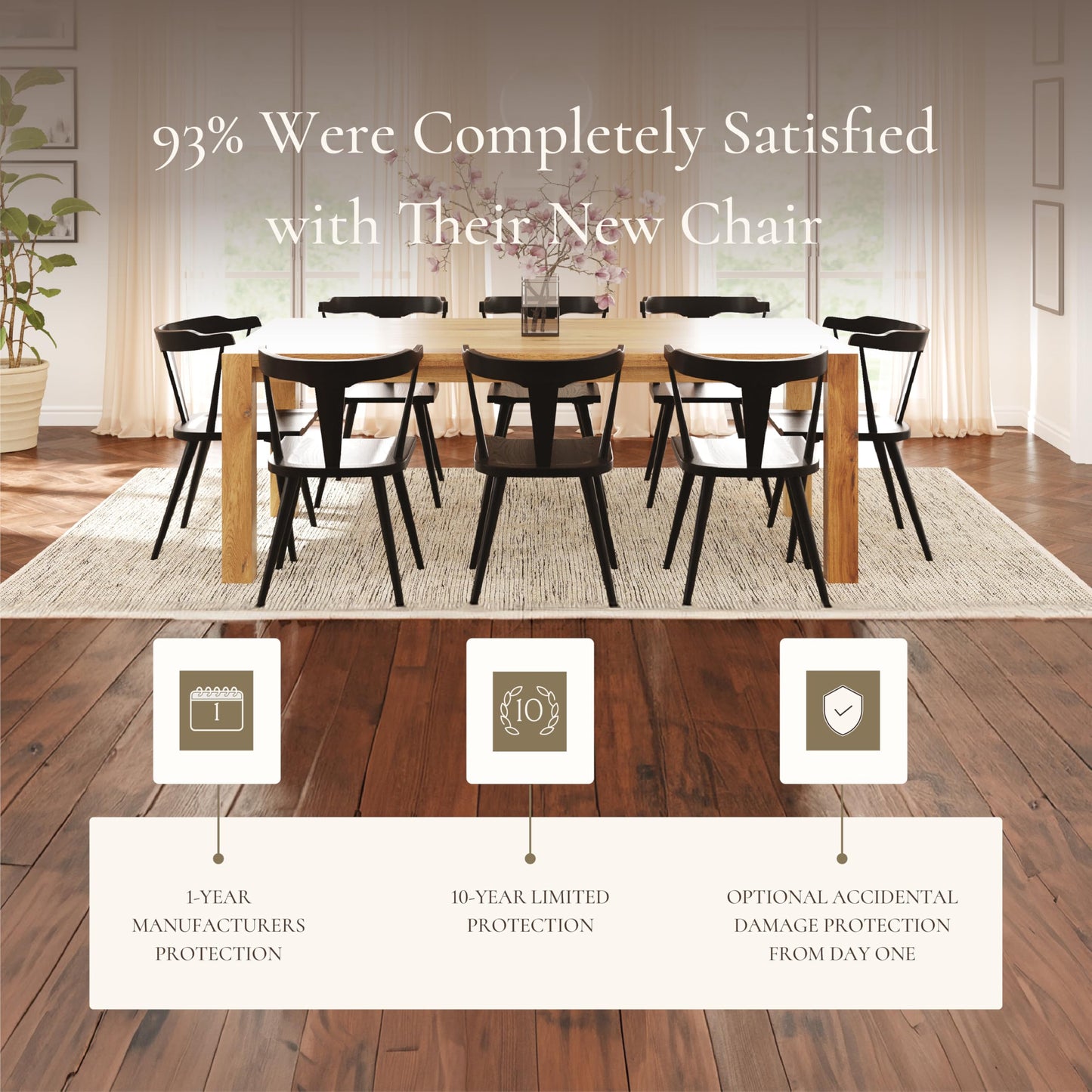 POLY & BARK Mid Century Modern Enzo Black Dining Chair – Solid Oak Wood Splat Back Chair, 18" Seat Height, 32" Tall – Stylish MCM Kitchen & Dining Room Chair