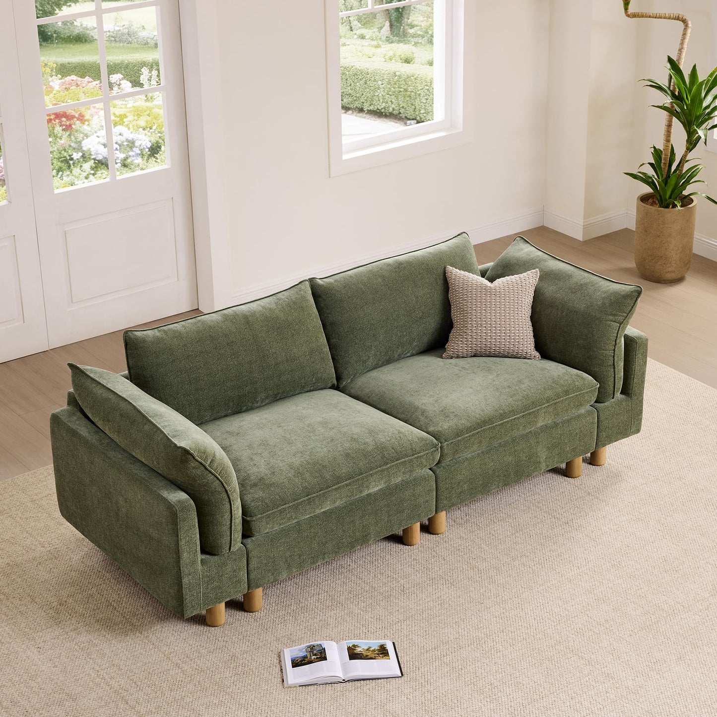 CHITA 127" Super Large Sectional Couches for Living Room, Modular Cloud Couch Sectional Sofa, Premium Fabric Couches, Down Filled, High Density Foam, Chenille in Cream, 4 Seat L Shaped