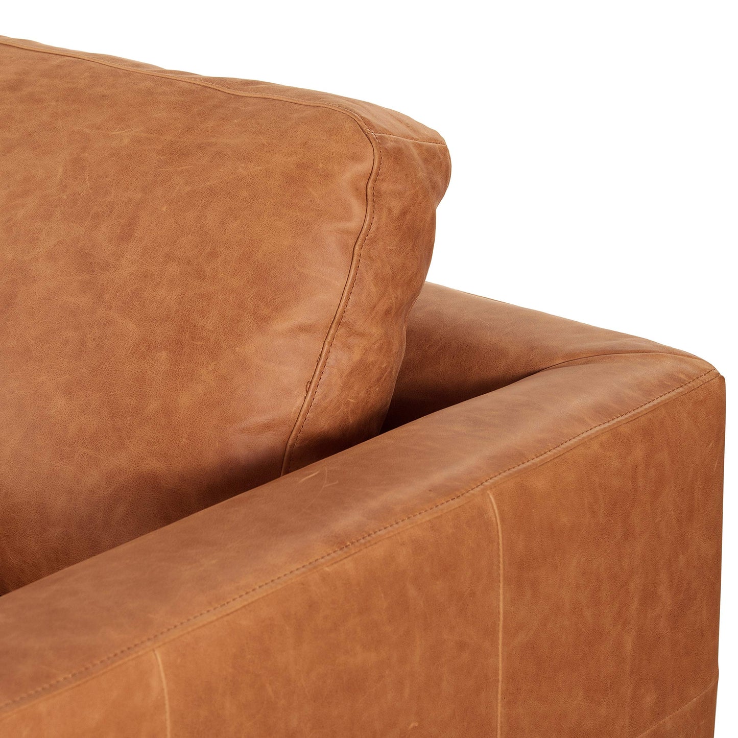 Poly & BARK Harper Left-Facing Leather Sleeper Sectional Sofa Cognac Tan– Full-Grain Aniline Leather, Sculptural Silhouette, Walnut-Finished Legs – Modern Statement Sofa for Living Spaces