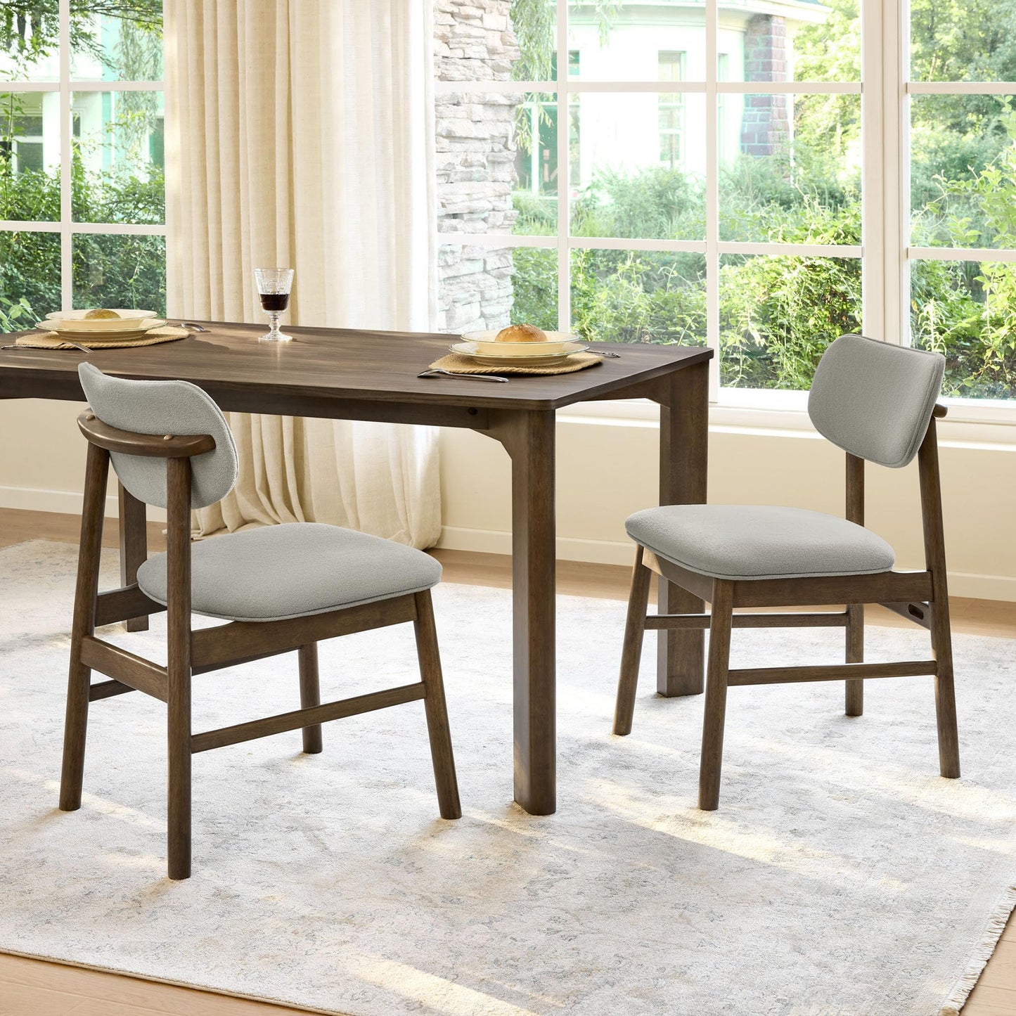 CHITA Soild Wood Dining Chairs Set of 4, Mid Century Modern Walnut Wood Kitchen Chairs with Curved Backrest, Dining Room Chair for Kitchen, Restaurant
