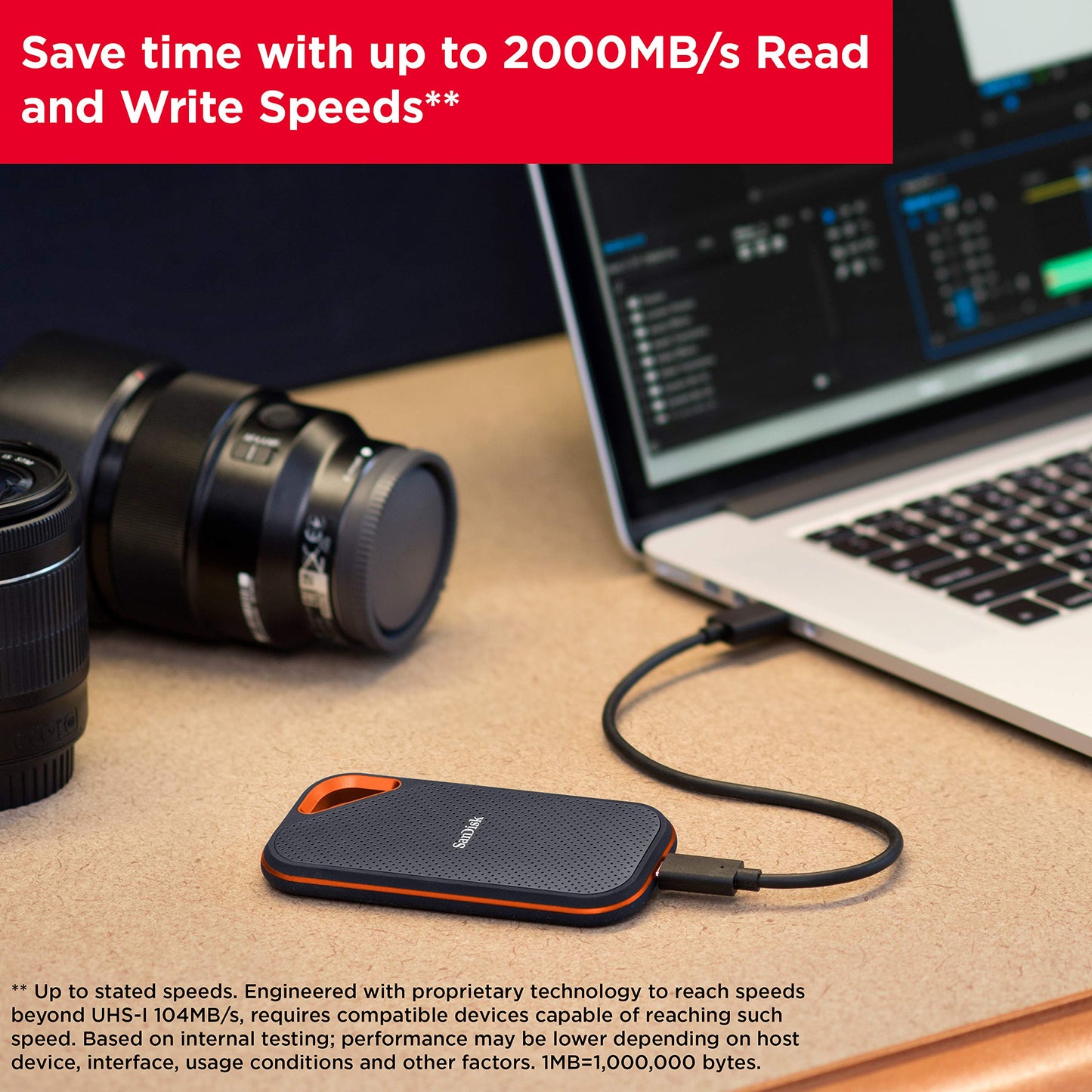 SANDISK 4TB Extreme PRO Portable SSD - Up to 2000MB/s - USB-C, USB 3.2 Gen 2x2, IP65 Water and Dust Resistance, Updated Firmware - External Solid State Drive - SDSSDE81-4T00-G25,Black