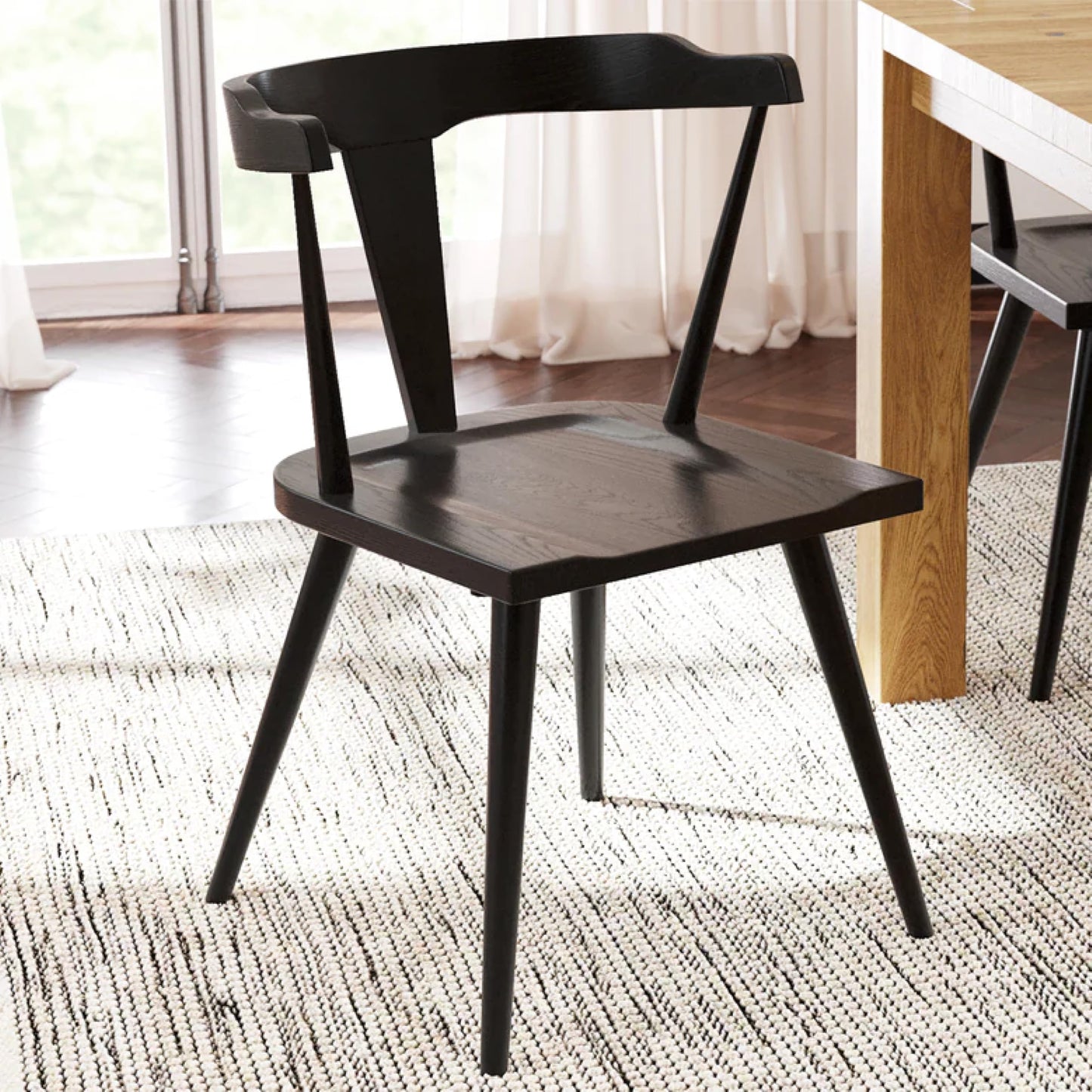 POLY & BARK Mid Century Modern Enzo Black Dining Chair – Solid Oak Wood Splat Back Chair, 18" Seat Height, 32" Tall – Stylish MCM Kitchen & Dining Room Chair