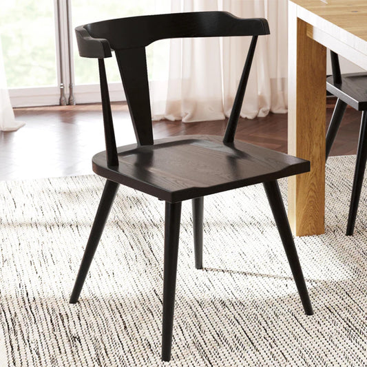 POLY & BARK Mid Century Modern Enzo Black Dining Chair – Solid Oak Wood Splat Back Chair, 18" Seat Height, 32" Tall – Stylish MCM Kitchen & Dining Room Chair