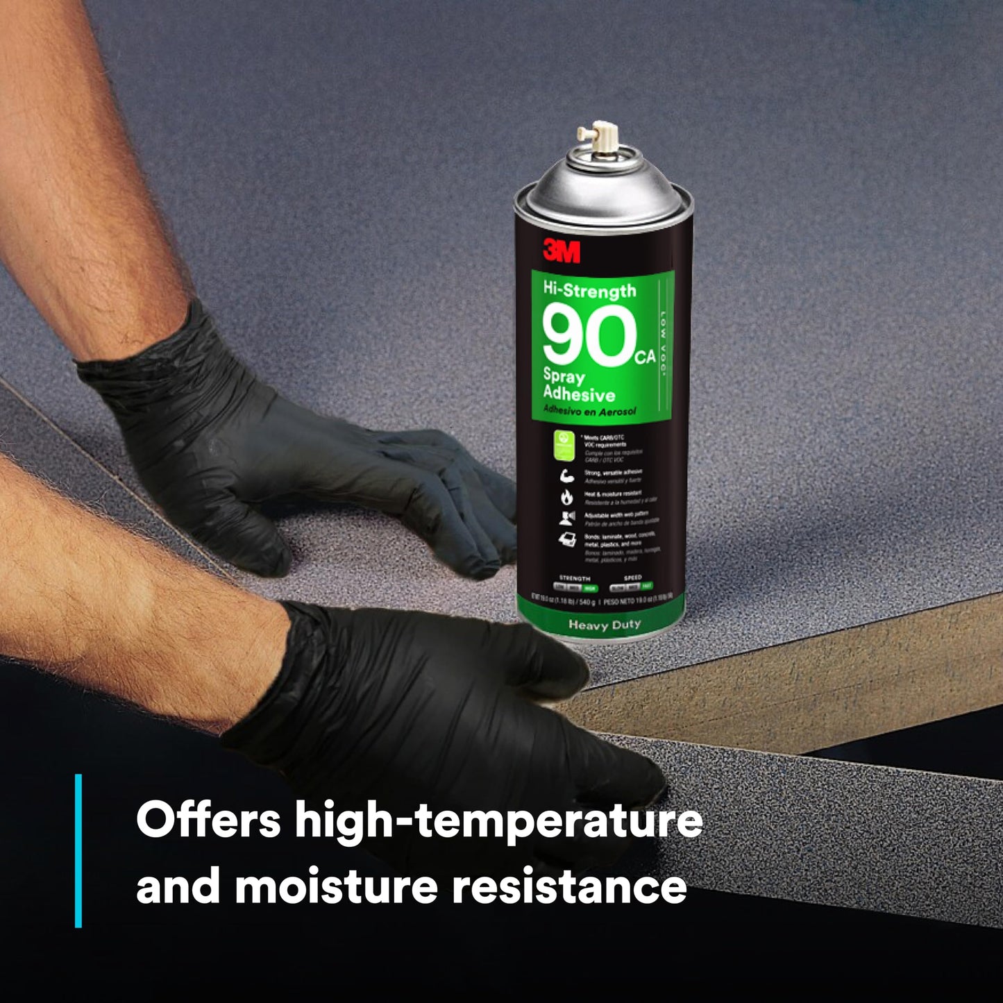 3M Hi-Strength 90 Spray Adhesive, Permanent, Bonds Laminate, Wood, Concrete, Metal, Plastic, Clear Glue, Net Wt 17.6 oz, Will Spray Upside Down Only