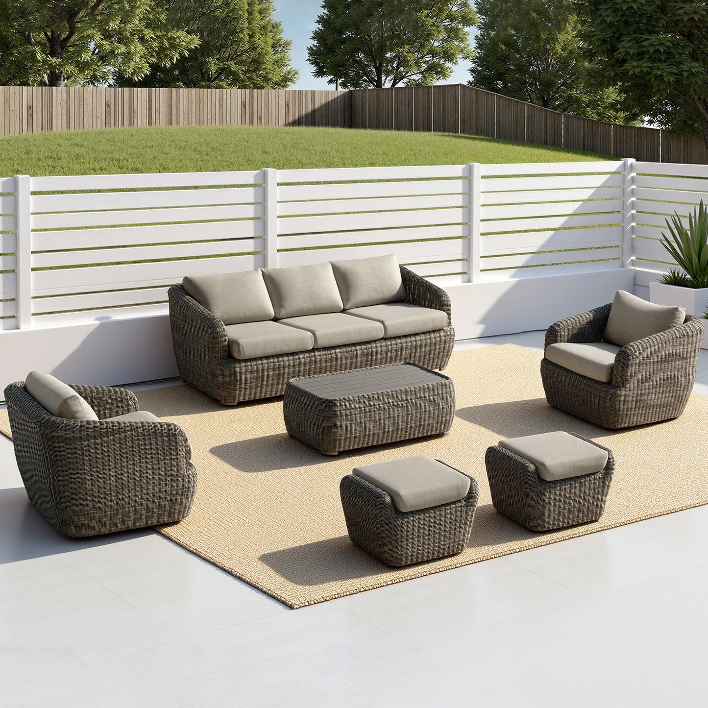 CHITA 5 Pieces Patio Wicker Furniture Set, Outdoor Rattan Bistro Set with Removable Thickened Cushions, Fully Assembled(Beige Cushions with Light Brown Wicker)
