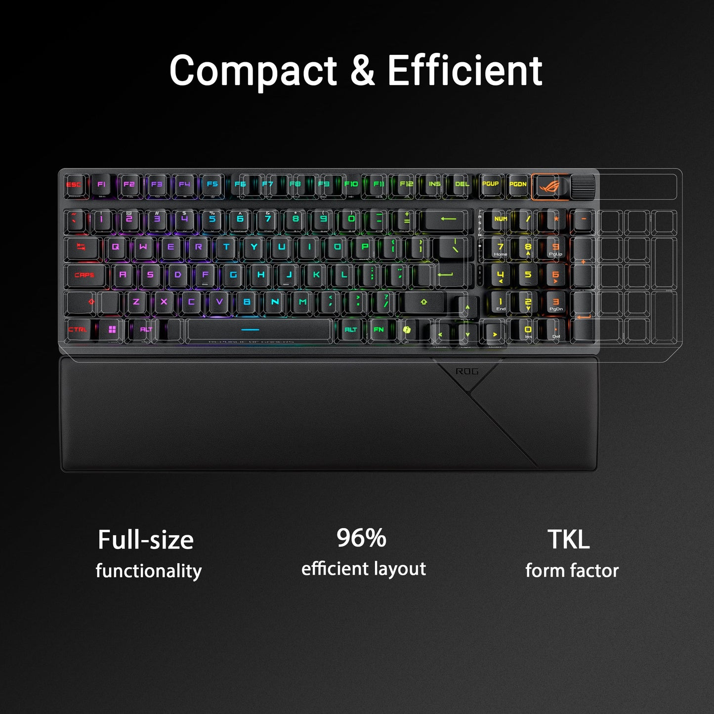 ASUS ROG Strix Scope II 96 Wireless Mechanical Gaming Keyboard – 96% Full-Size, Tri-Mode Connectivity, Hot Swappable Pre-lubed ROG NX Snow Linear Switches, PBT Keycaps, RGB, PC/Mac Support-Black