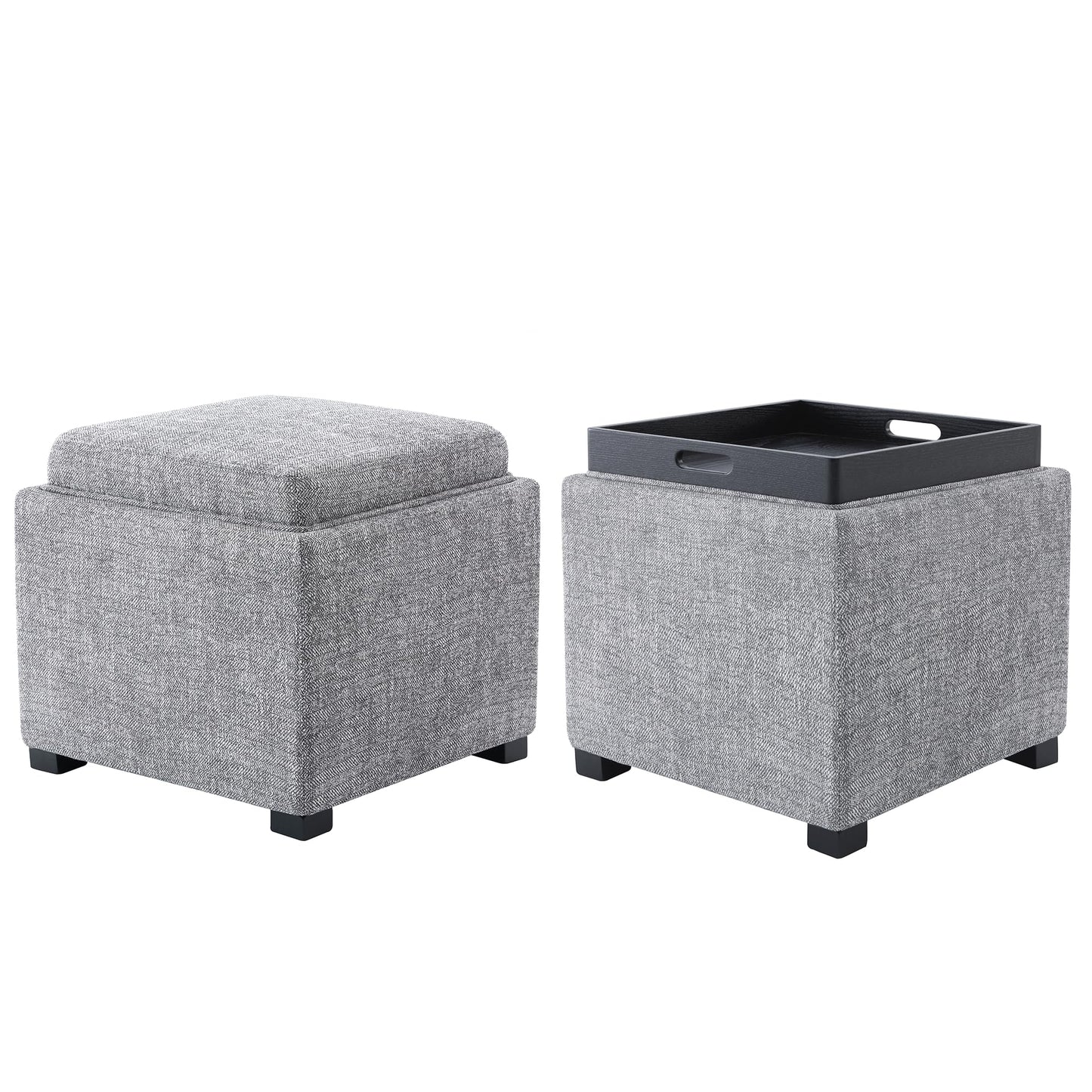 CHITA Storage Ottoman Cube with Tray Lid, Small Footstool with Storage, Square End Table for Living Room and Bedroom, Faux Leather in Saddle Brown