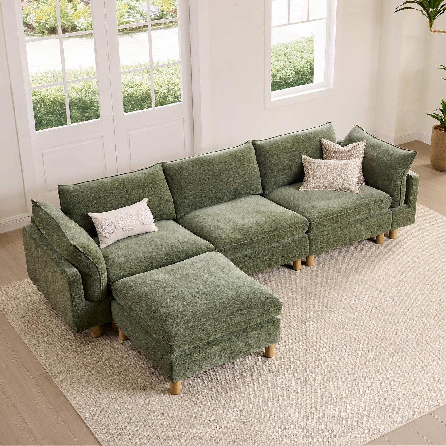 CHITA 127" Super Large Sectional Couches for Living Room, Modular Cloud Couch Sectional Sofa, Premium Fabric Couches, Down Filled, High Density Foam, Chenille in Cream, 4 Seat L Shaped