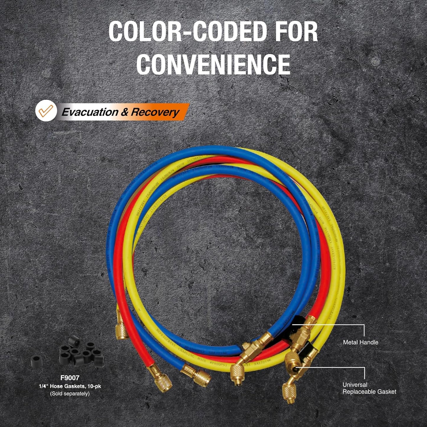 NAVAC NH5SC Refrigerant Hoses | 1/4" HVAC Charging Hoses with Ball Valve | Suitable for R410A, R134a, R-22 and Other Refrigerants | 5 Feet Long | 3-Color Hose Kit | 1 Year Warranty