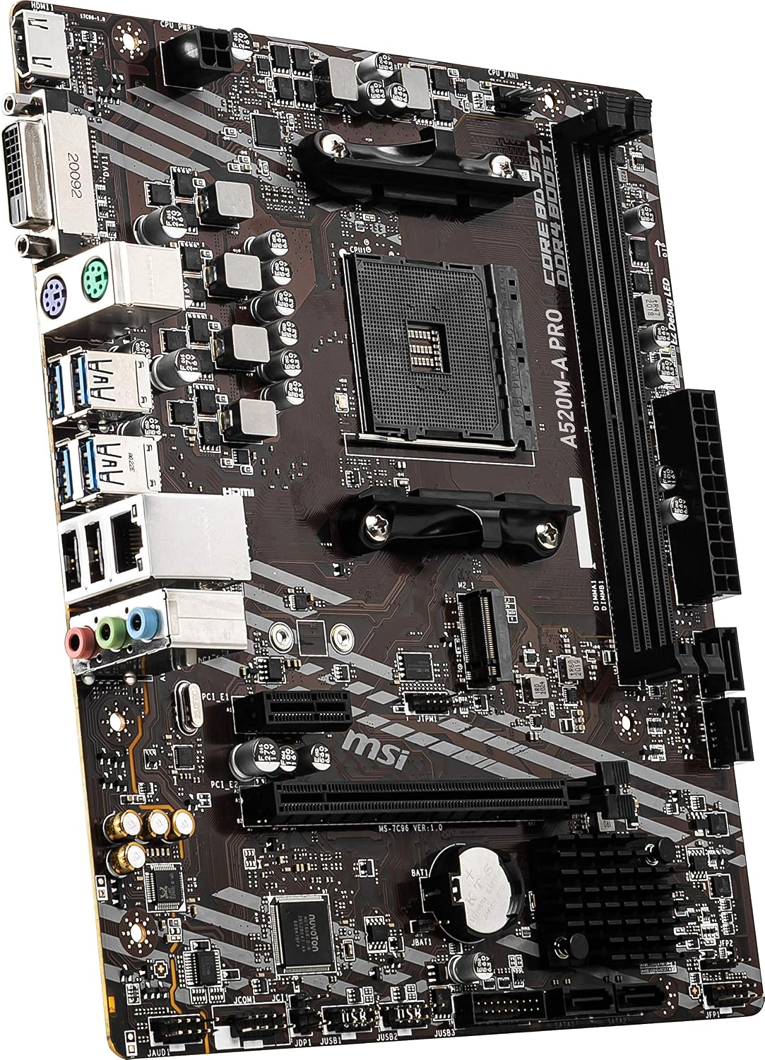 MSI A520M-A PRO Gaming Motherboard (AMD Ryzen 5000, AM4, DDR4, PCIe 3.0, SATA 6Gb/s, M.2, USB 3.2 Gen 1, DVI/HDMI, Micro-ATX)