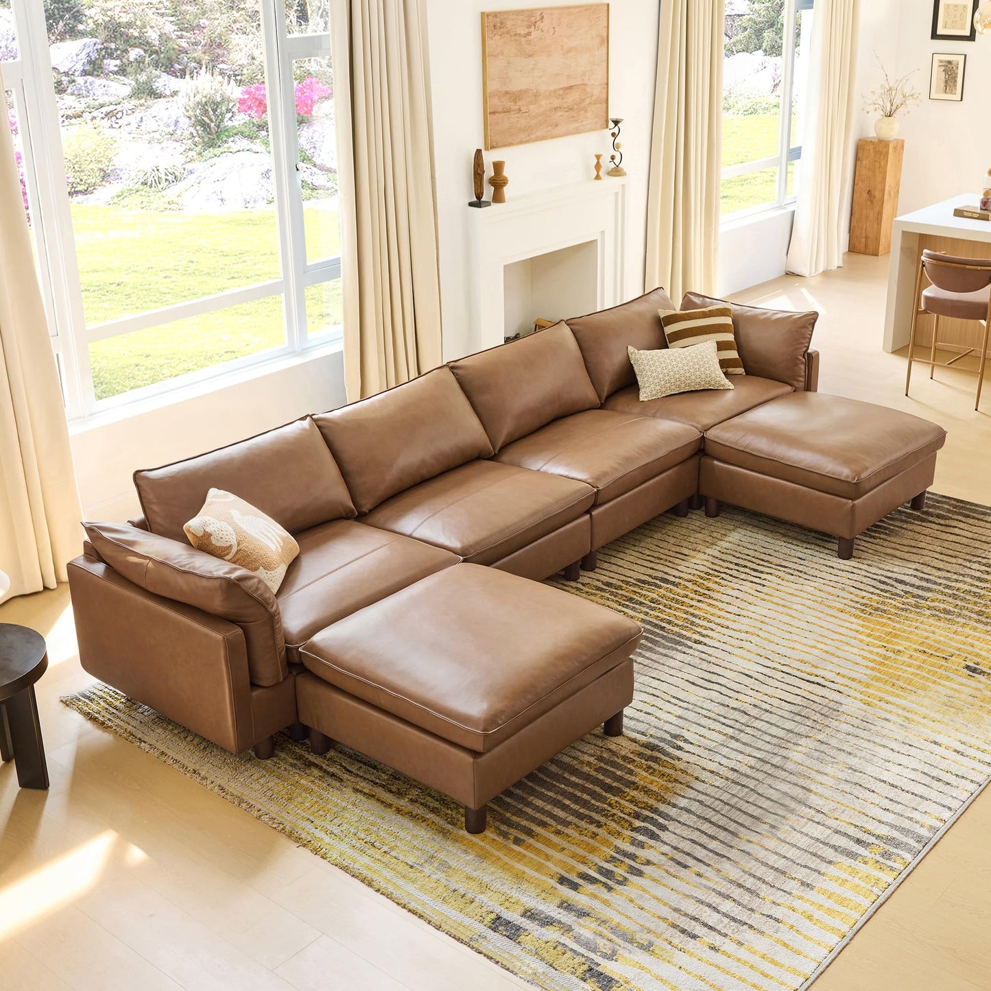 CHITA 127" Super Large Sectional Couches for Living Room, Modular Cloud Couch Sectional Sofa, Premium Fabric Couches, Down Filled, High Density Foam, Chenille in Cream, 4 Seat L Shaped