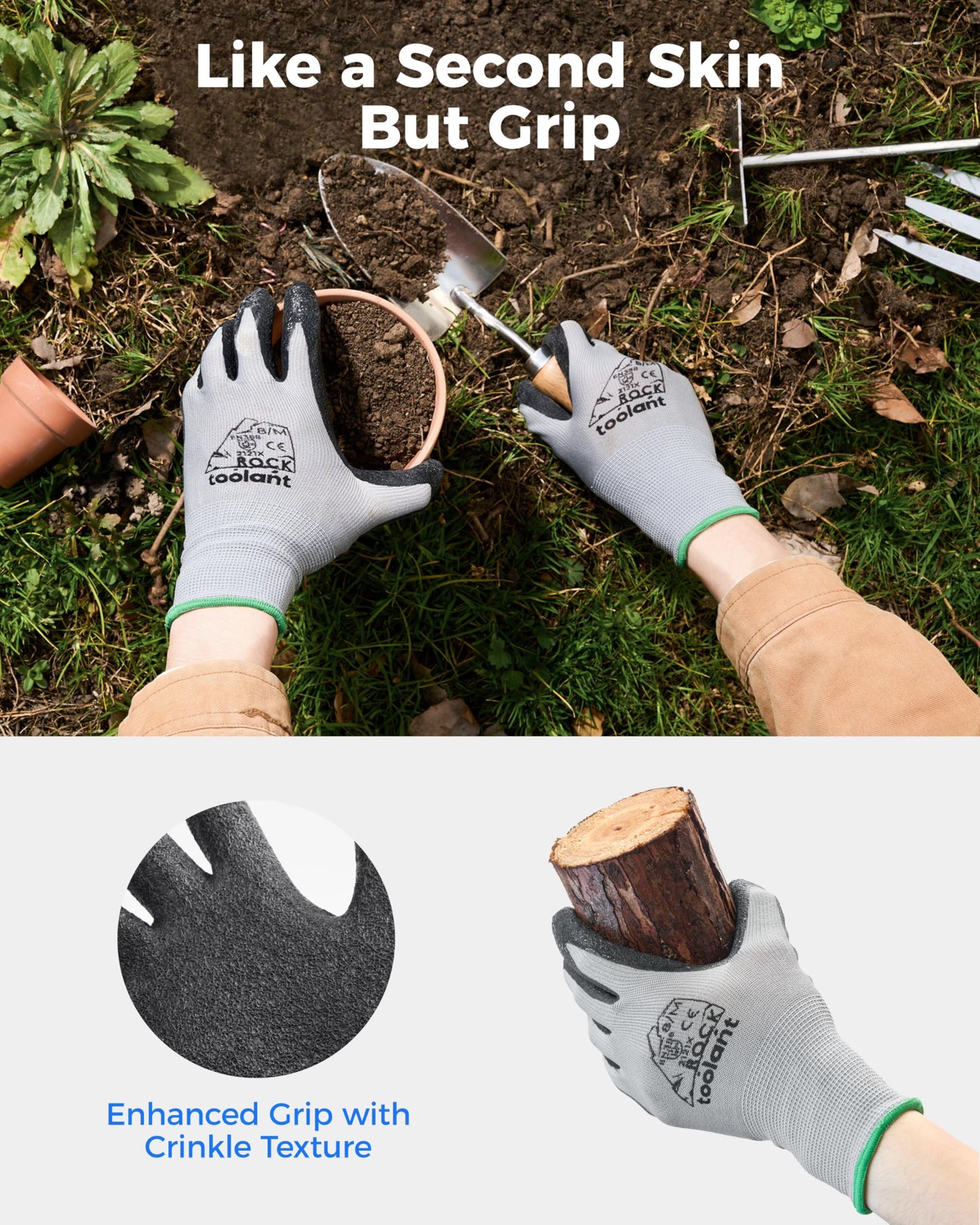 toolant Crinkle Latex Work Gloves Bulk, Rubber Coated Safety Work Gloves for Men and Women, 12 Pairs for Construction, Gardening, Warehouse (Black, Large)