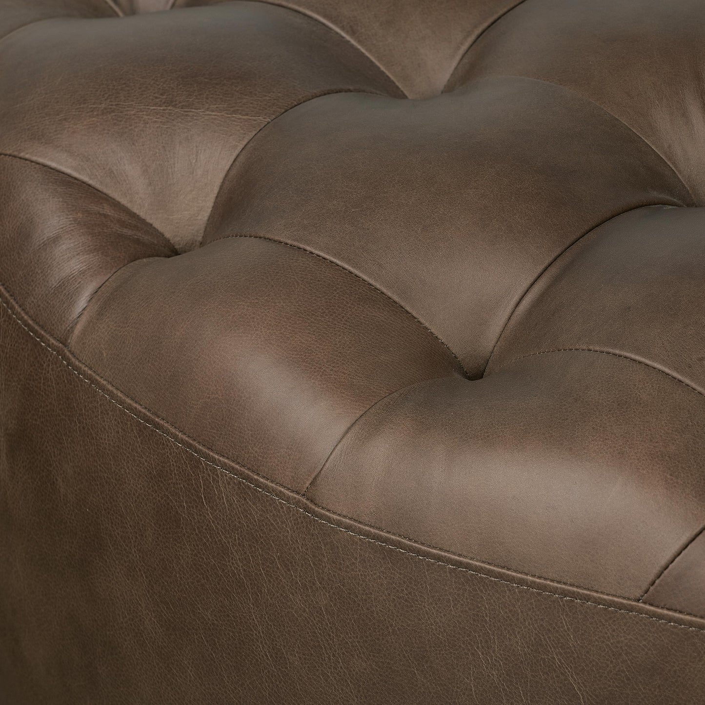 POLY & BARK Denver Ottoman – 43" Large Pouf with Feather-Down Topper – Full-Grain Leather Upholstered Pouf Ottoman for Living Room – Vintage Italian Leather in Cognac Tan
