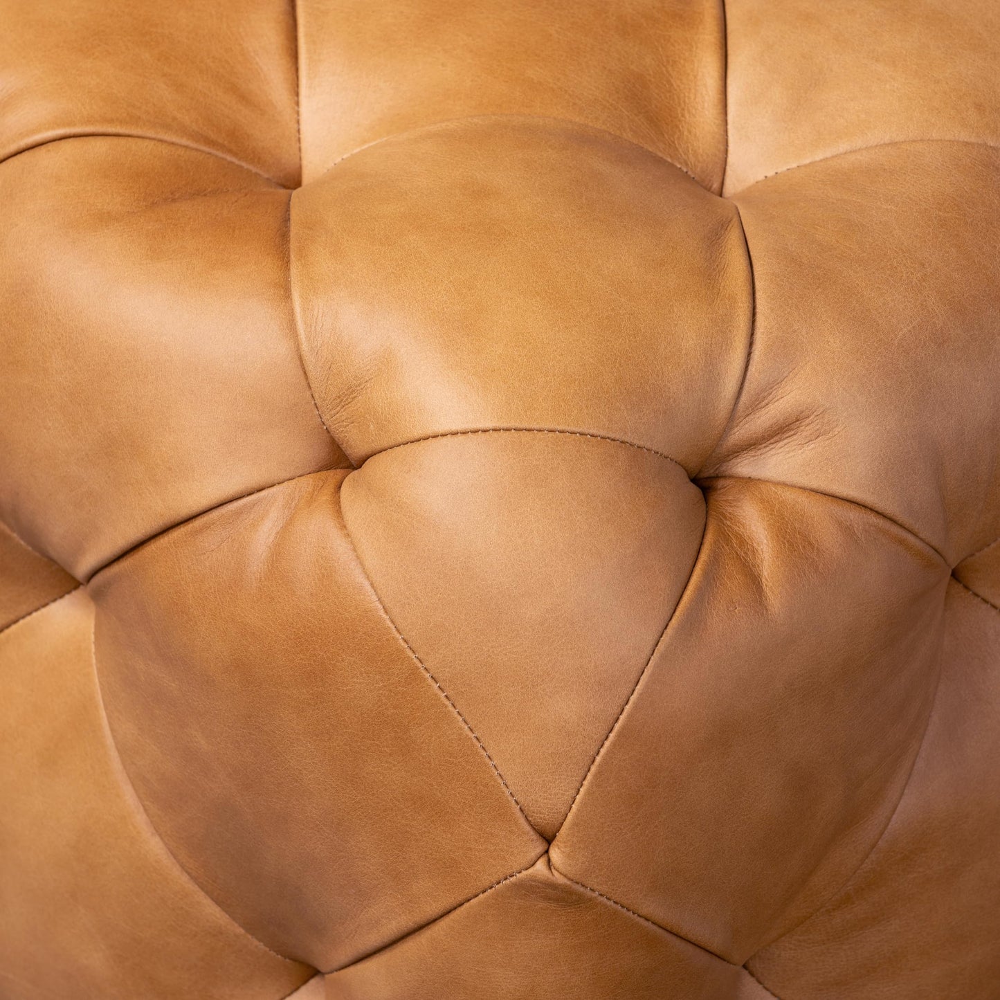 POLY & BARK Denver Ottoman – 43" Large Pouf with Feather-Down Topper – Full-Grain Leather Upholstered Pouf Ottoman for Living Room – Vintage Italian Leather in Cognac Tan