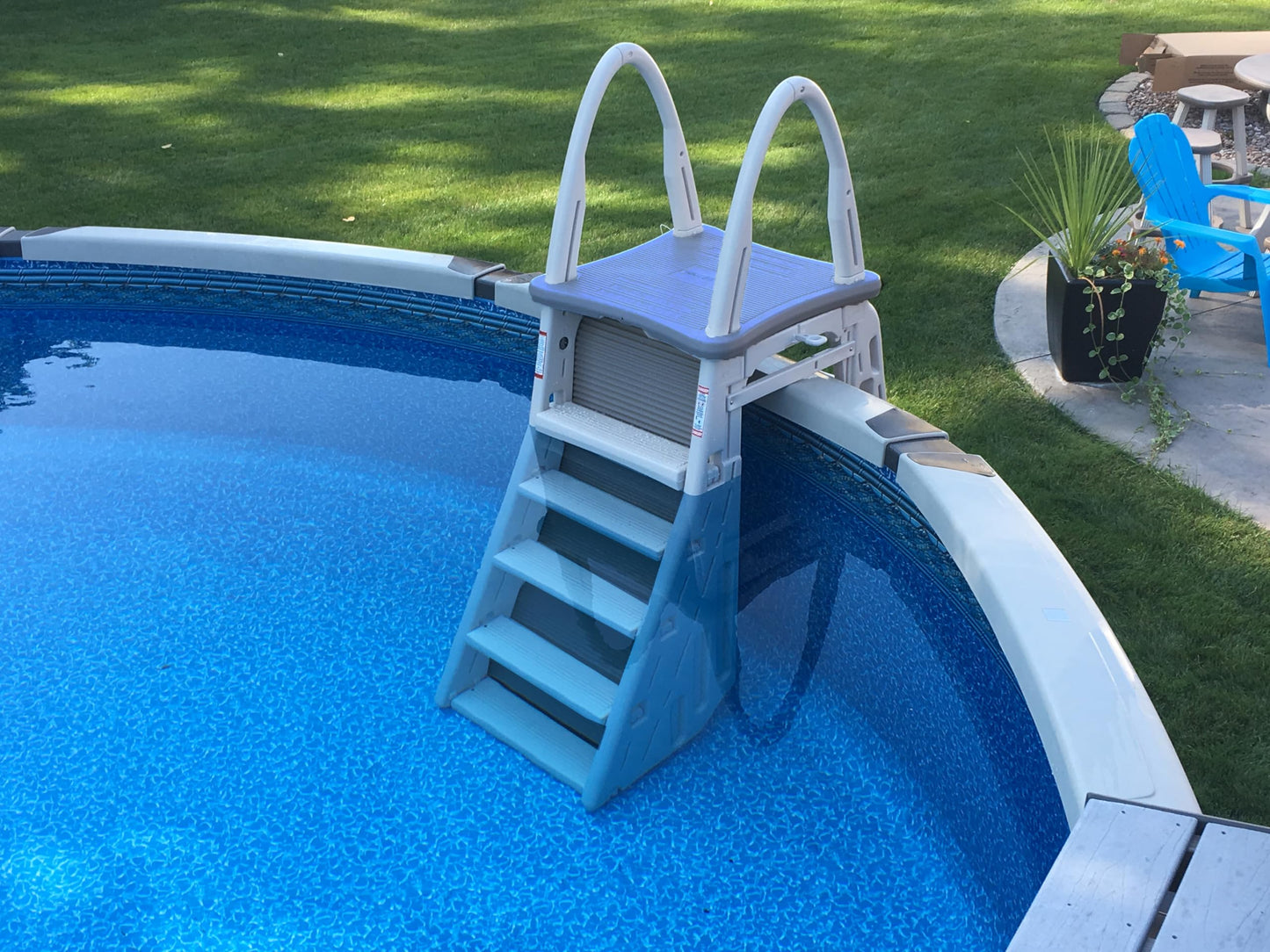 Confer Plastics 7200 Roll Guard fits Above-Ground Pool Heights from 48" to 56" A Frame Safety Ladder for Above Ground Outdoor Patio Swimming Pool Platform Ladder with Step Barrier Warm Grey