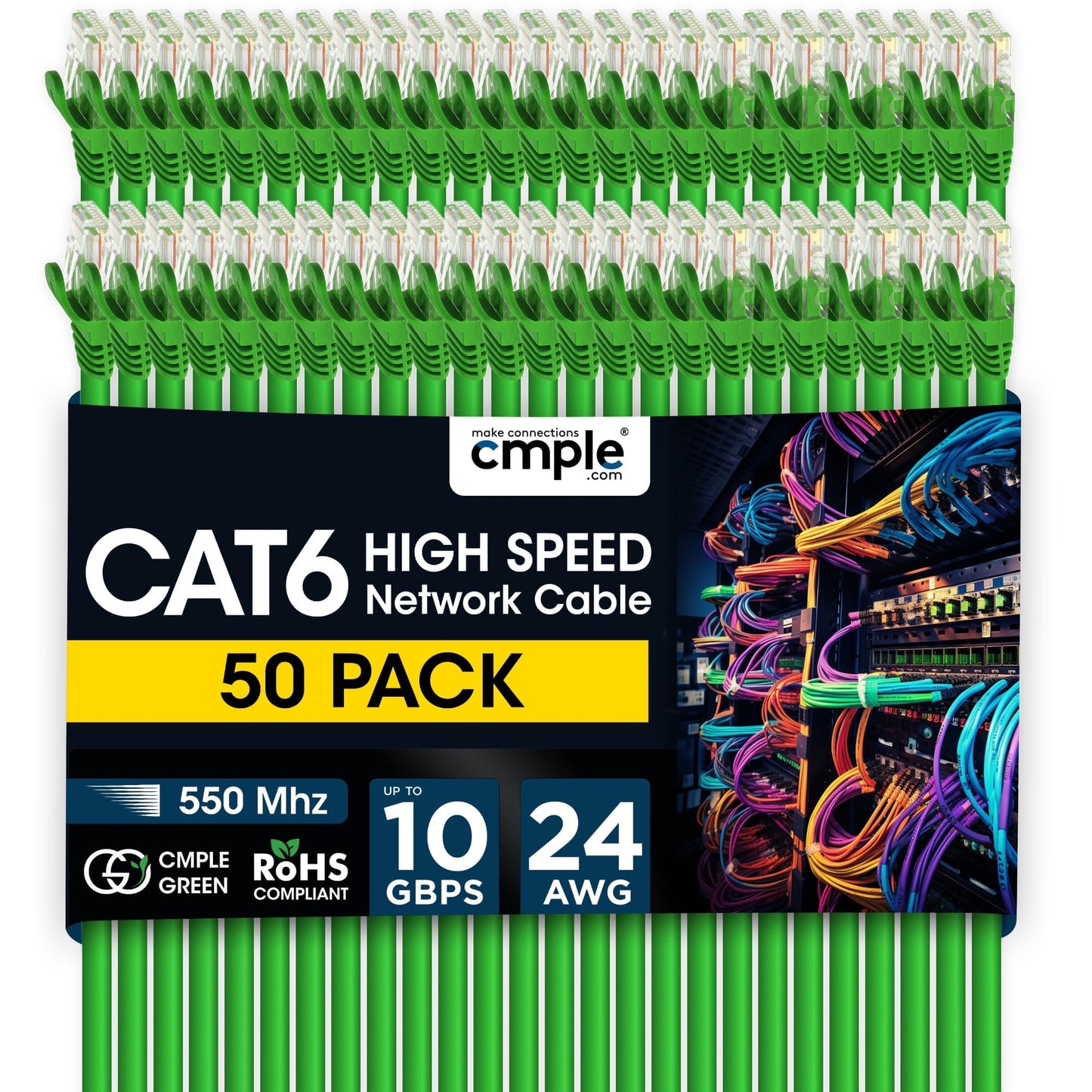 Cmple - Cat 6 Ethernet Cable 10 ft, Cat6 Patch Cables 10Gbps LAN Cable, 550MHz Network Cable, RJ45 Connectors, Compatible with Gaming Computer, Laptop, Modem, Router, HDTV, Gaming Console - Yellow