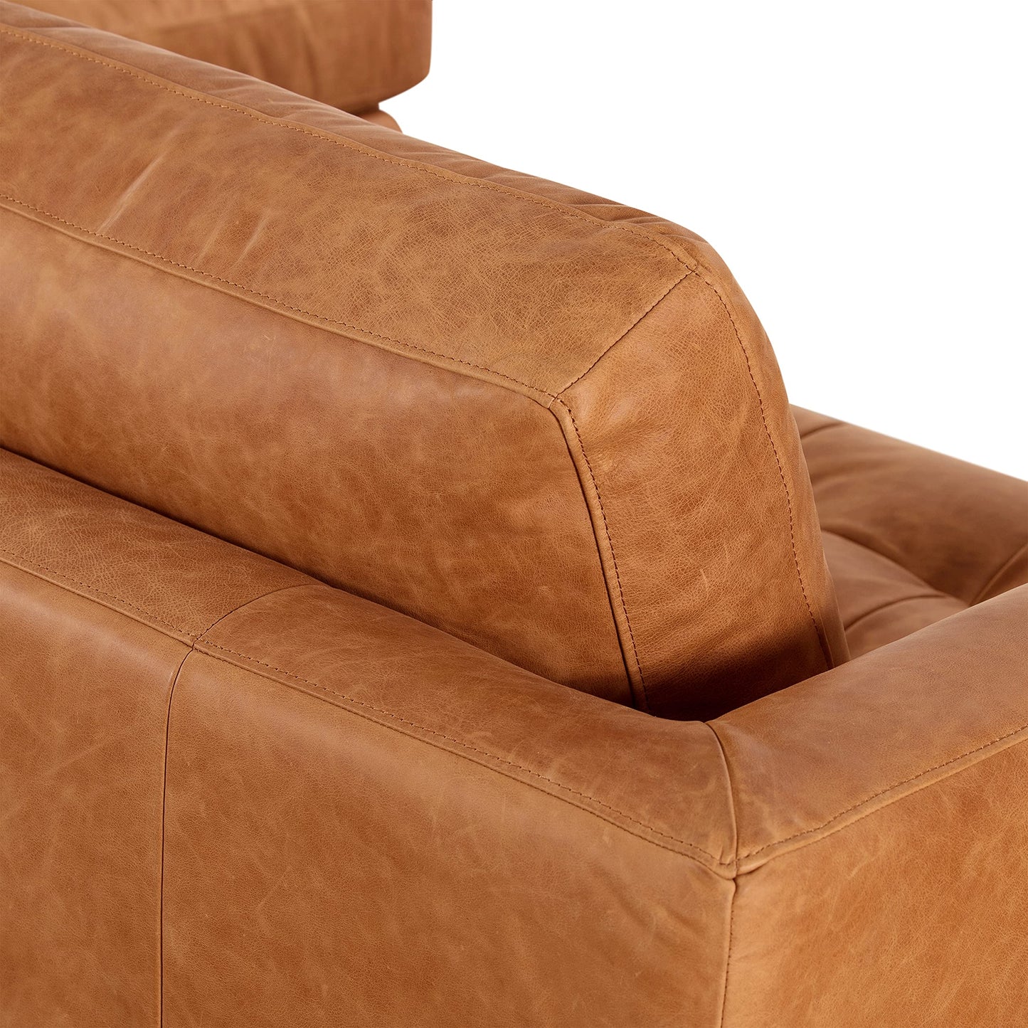 Poly & BARK Harper Left-Facing Leather Sleeper Sectional Sofa Cognac Tan– Full-Grain Aniline Leather, Sculptural Silhouette, Walnut-Finished Legs – Modern Statement Sofa for Living Spaces