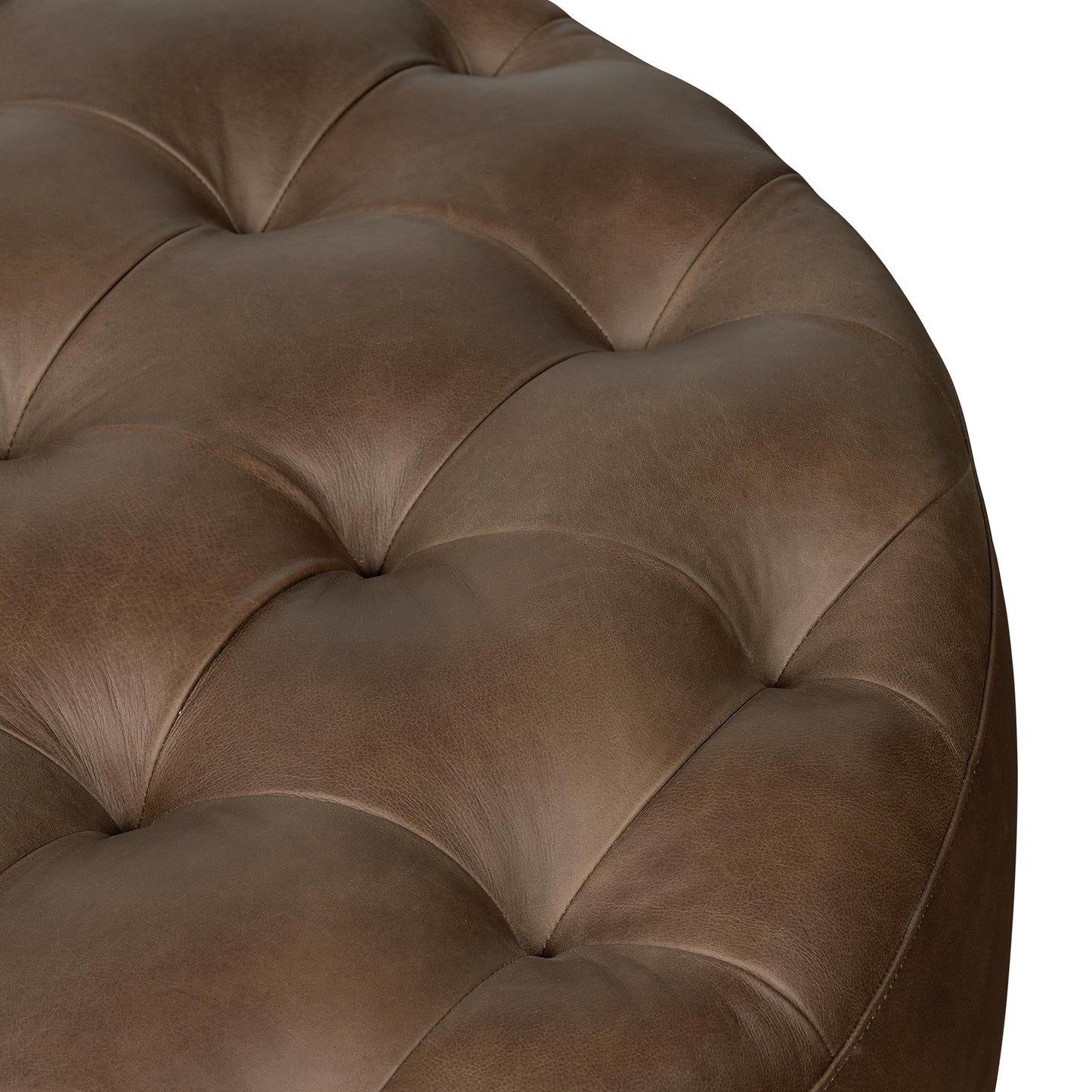 POLY & BARK Denver Ottoman – 43" Large Pouf with Feather-Down Topper – Full-Grain Leather Upholstered Pouf Ottoman for Living Room – Vintage Italian Leather in Cognac Tan