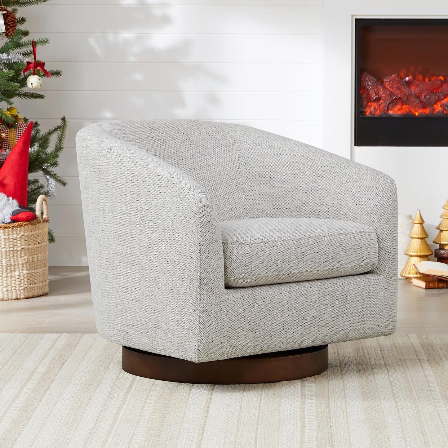 CHITA Swivel Accent Chair Set of 2, Fully Assembled Fabric Barrel Armchair with FSC Certified Upholstered for Living Room, Bedroom and Office, Flax Beige