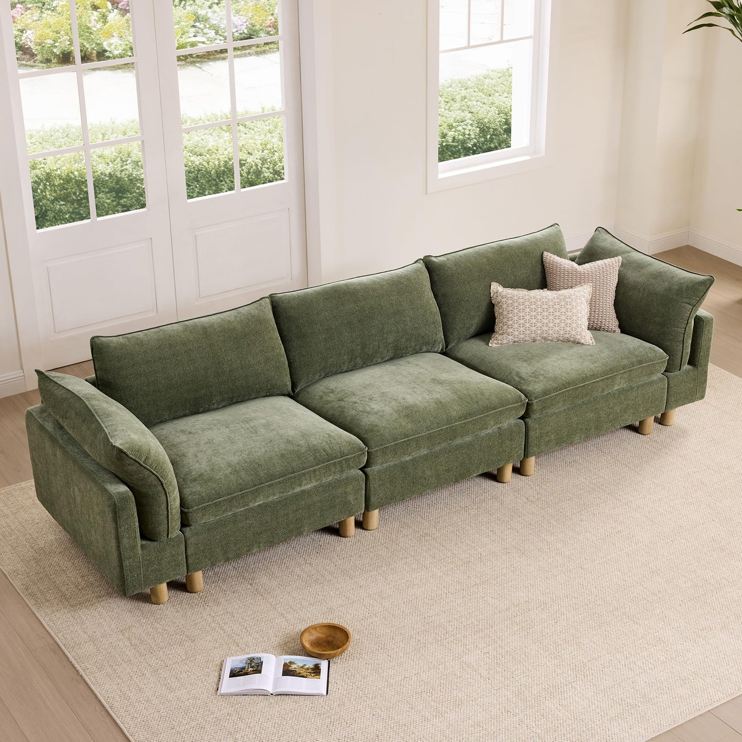 CHITA 127" Super Large Sectional Couches for Living Room, Modular Cloud Couch Sectional Sofa, Premium Fabric Couches, Down Filled, High Density Foam, Chenille in Cream, 4 Seat L Shaped