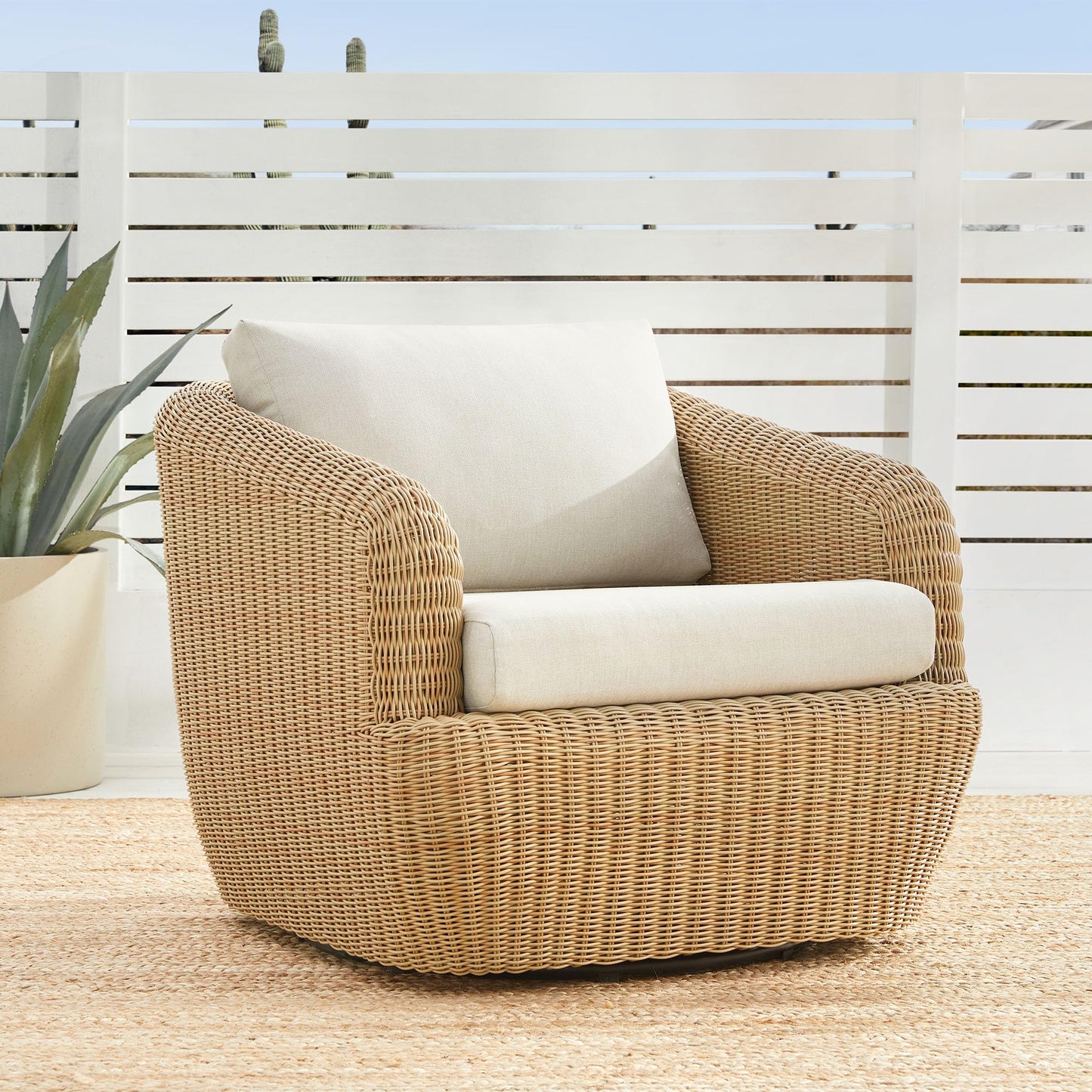 CHITA 5 Pieces Patio Wicker Furniture Set, Outdoor Rattan Bistro Set with Removable Thickened Cushions, Fully Assembled(Beige Cushions with Light Brown Wicker)