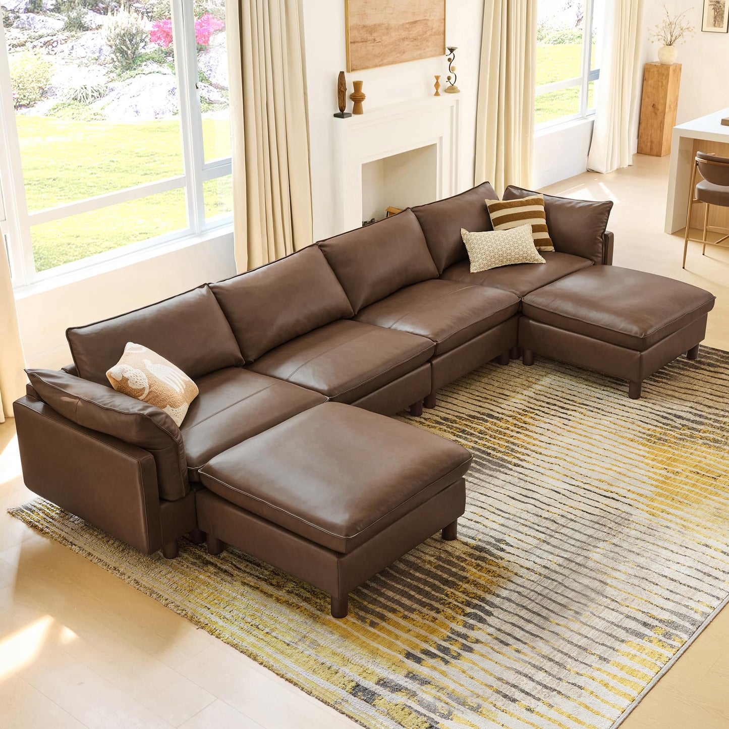 CHITA 127" Super Large Sectional Couches for Living Room, Modular Cloud Couch Sectional Sofa, Premium Fabric Couches, Down Filled, High Density Foam, Chenille in Cream, 4 Seat L Shaped