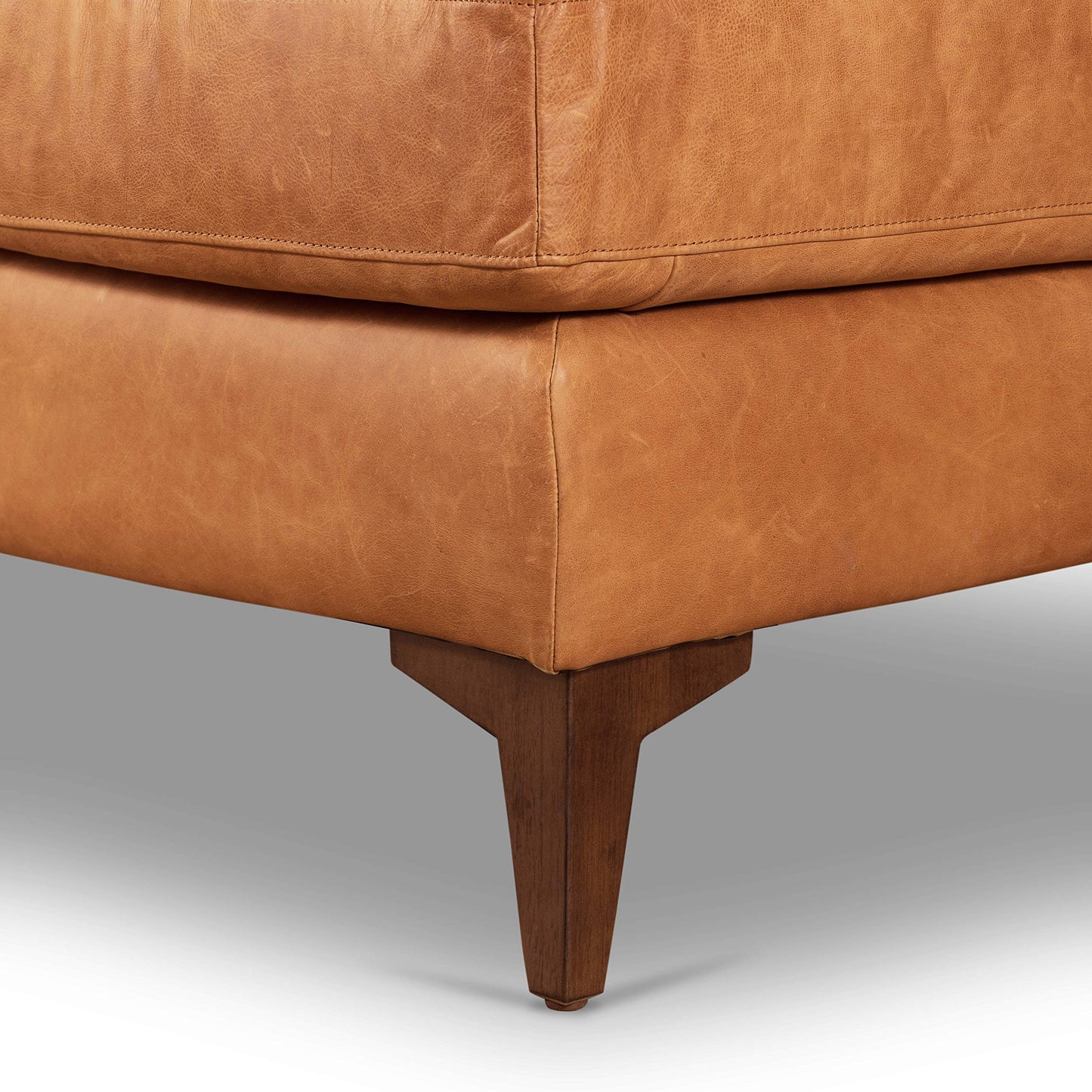 Poly & BARK Harper Left-Facing Leather Sleeper Sectional Sofa Cognac Tan– Full-Grain Aniline Leather, Sculptural Silhouette, Walnut-Finished Legs – Modern Statement Sofa for Living Spaces
