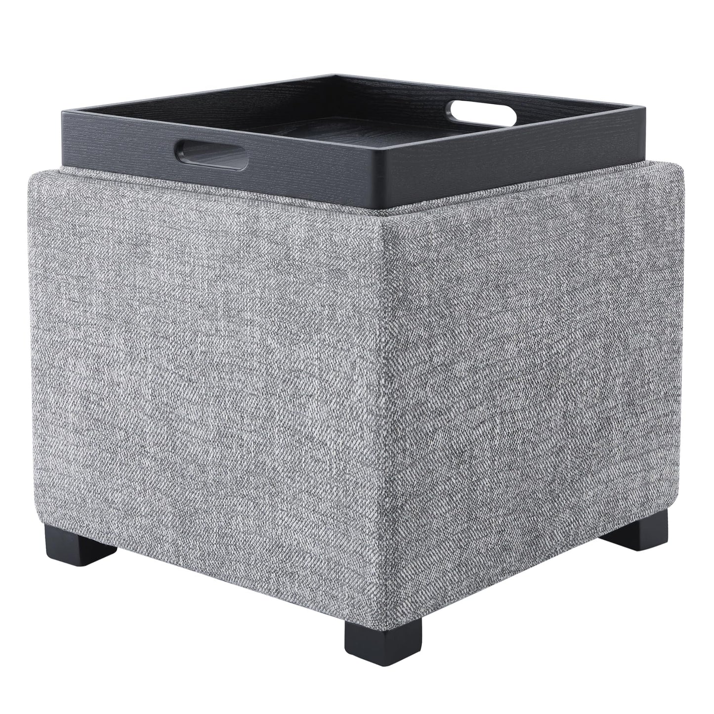 CHITA Storage Ottoman Cube with Tray Lid, Small Footstool with Storage, Square End Table for Living Room and Bedroom, Faux Leather in Saddle Brown