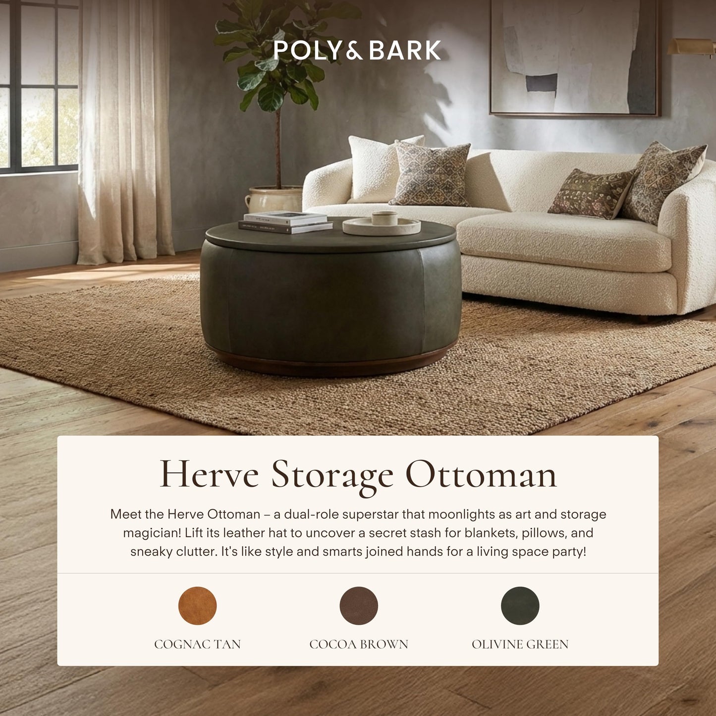 POLY & BARK Essex 89” Full-Grain Italian Leather Sofa – Tufted Back, Feather-Down Comfort, Solid Wood Frame, Cognac Tan