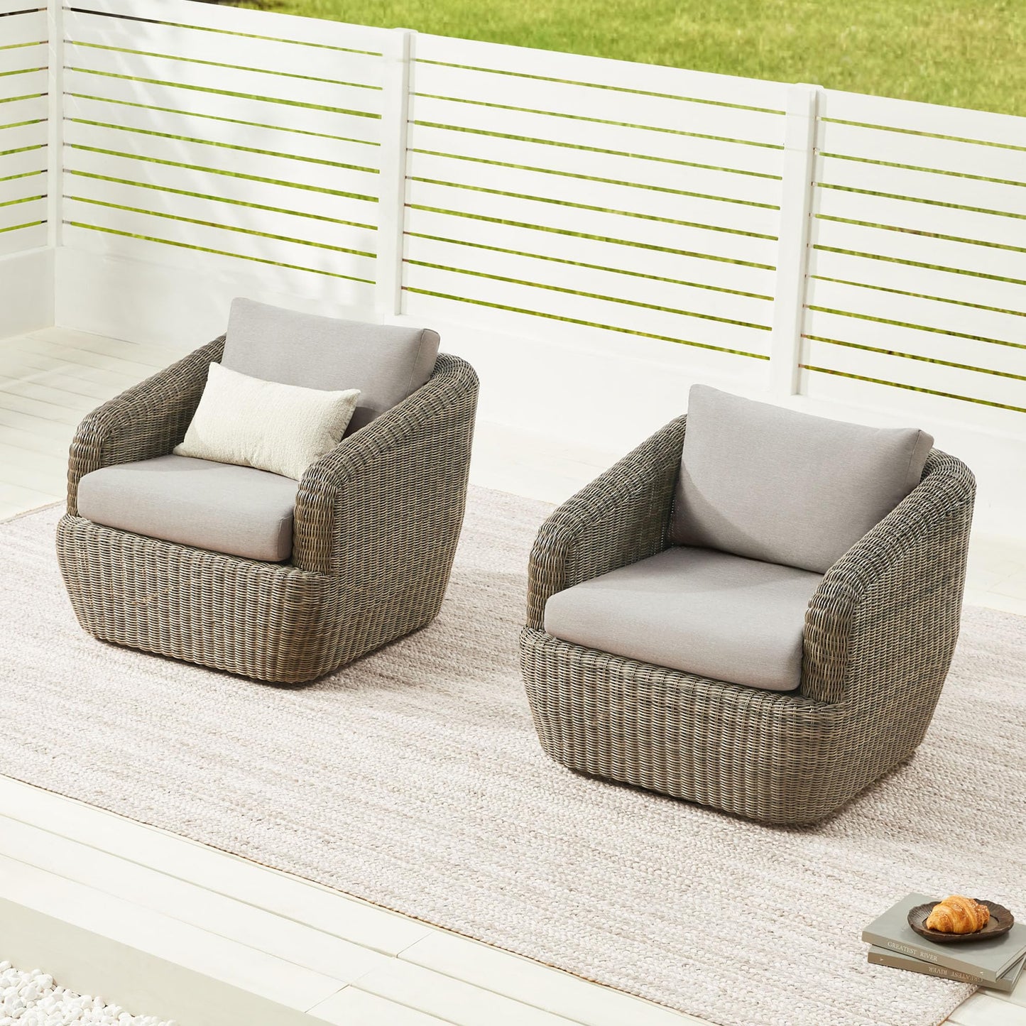 CHITA 5 Pieces Patio Wicker Furniture Set, Outdoor Rattan Bistro Set with Removable Thickened Cushions, Fully Assembled(Beige Cushions with Light Brown Wicker)