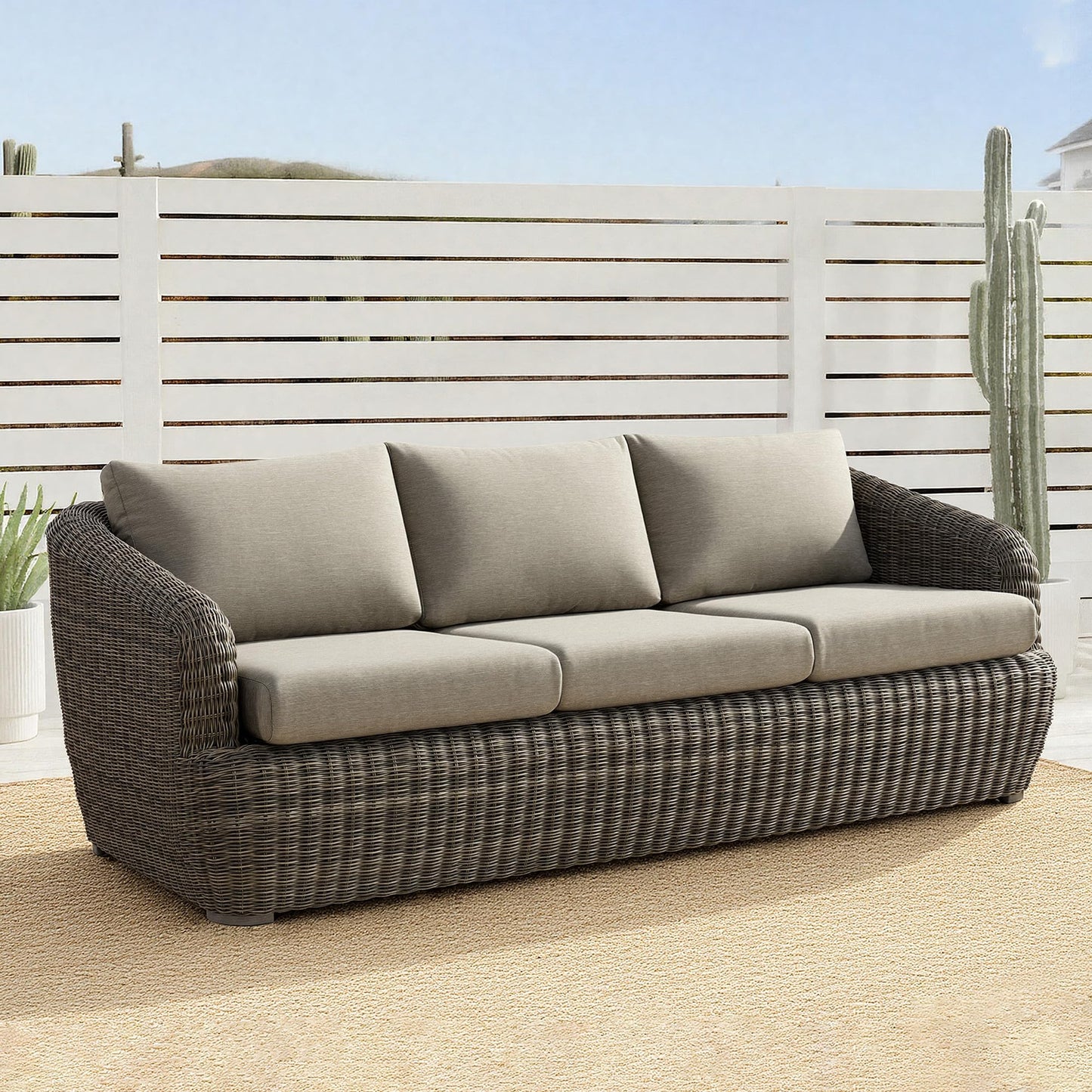 CHITA 5 Pieces Patio Wicker Furniture Set, Outdoor Rattan Bistro Set with Removable Thickened Cushions, Fully Assembled(Beige Cushions with Light Brown Wicker)