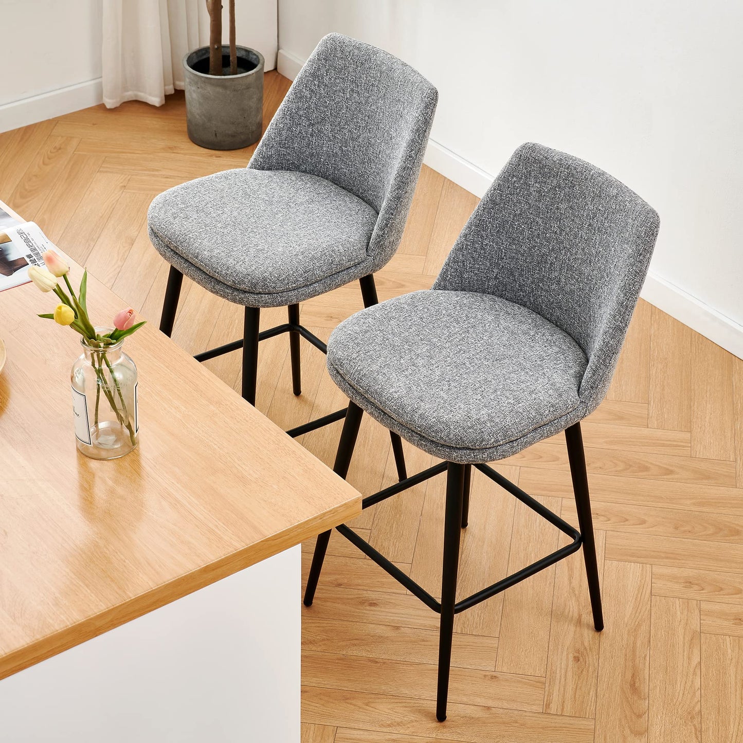 CHITA Swivel Bar Stools, 27.2" Counter Height Bar Stools Set of 3, FSC Certified Upholstered Modern Counter Stools, Metal Legs, Faux Leather, Saddle Brown