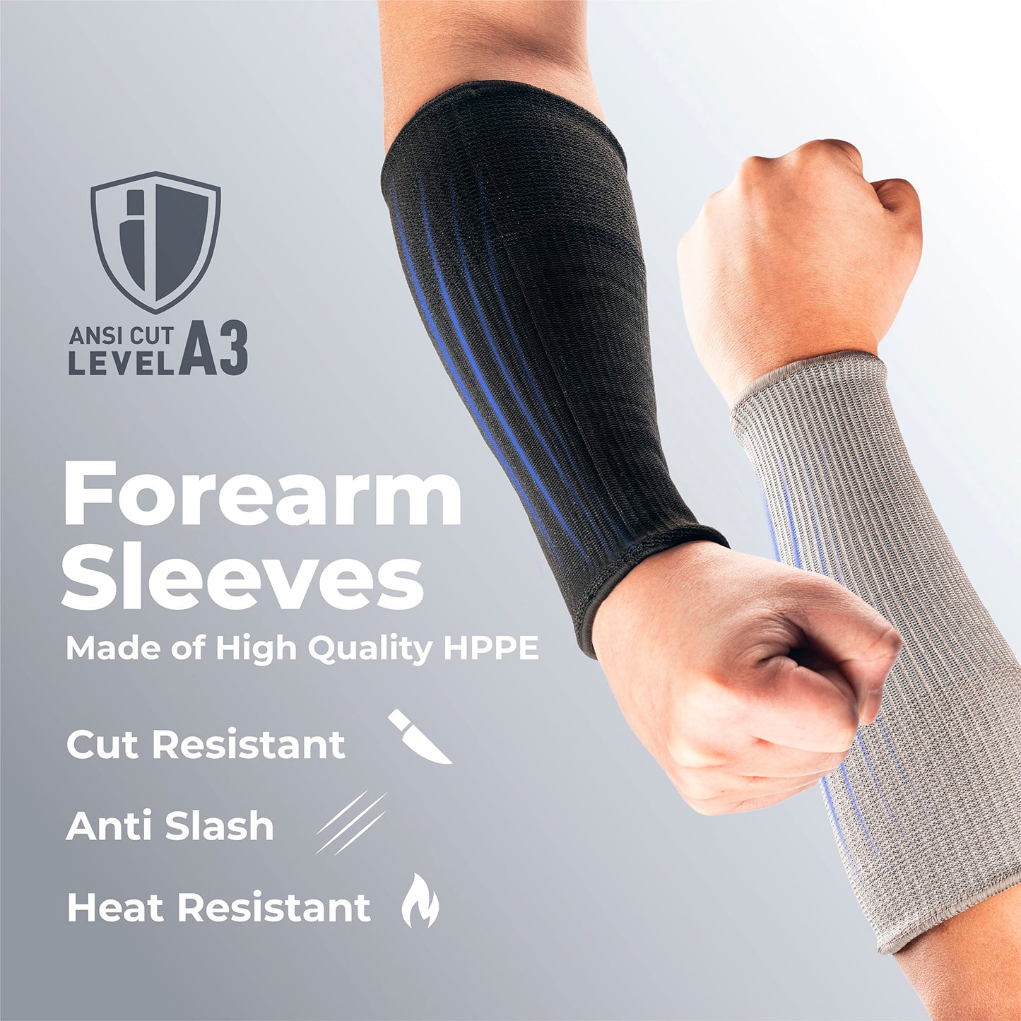 OriStout Cut Resistant Farmers Sleeves with Thumb Hole, Arm Protectors for Thin Skin and Bruising, for Gardening, Welding, Kitchen, Arm Guards for Biting, Pet Grooming, Grey, 1 Pair
