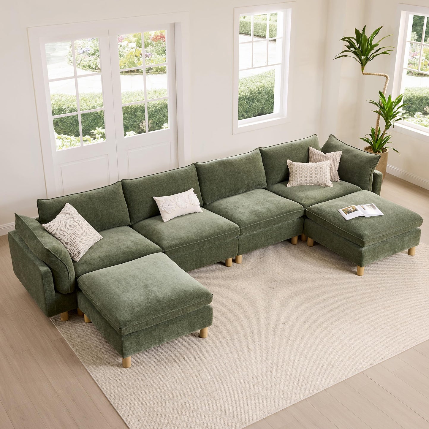 CHITA 127" Super Large Sectional Couches for Living Room, Modular Cloud Couch Sectional Sofa, Premium Fabric Couches, Down Filled, High Density Foam, Chenille in Cream, 4 Seat L Shaped