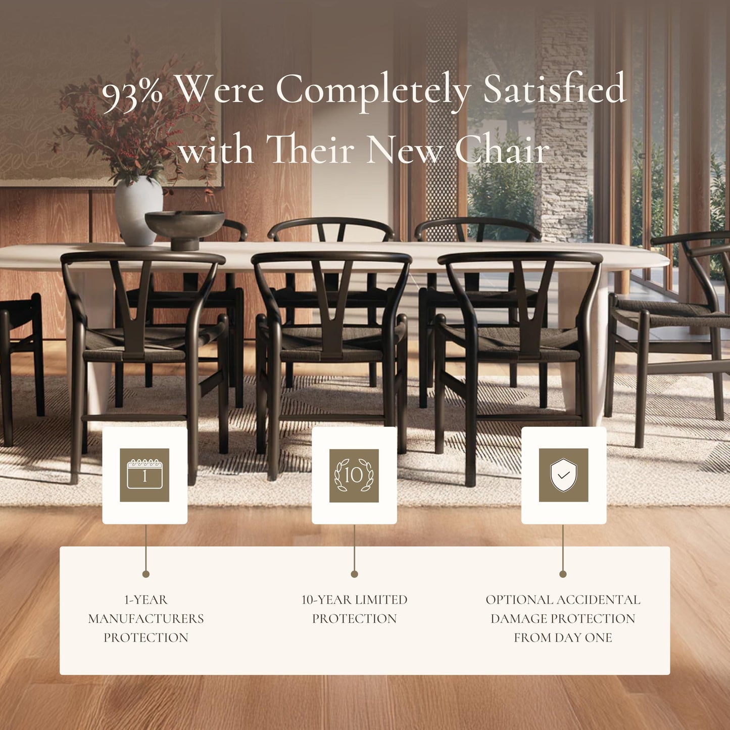 POLY & BARK Weave Dining Chair – Mid-Century Modern Wishbone Dining Chair with Arms, Solid Wood Frame, Indoor Use – Black – Single - Ideal for Dining Room, Kitchen or Stylish Accent Setting