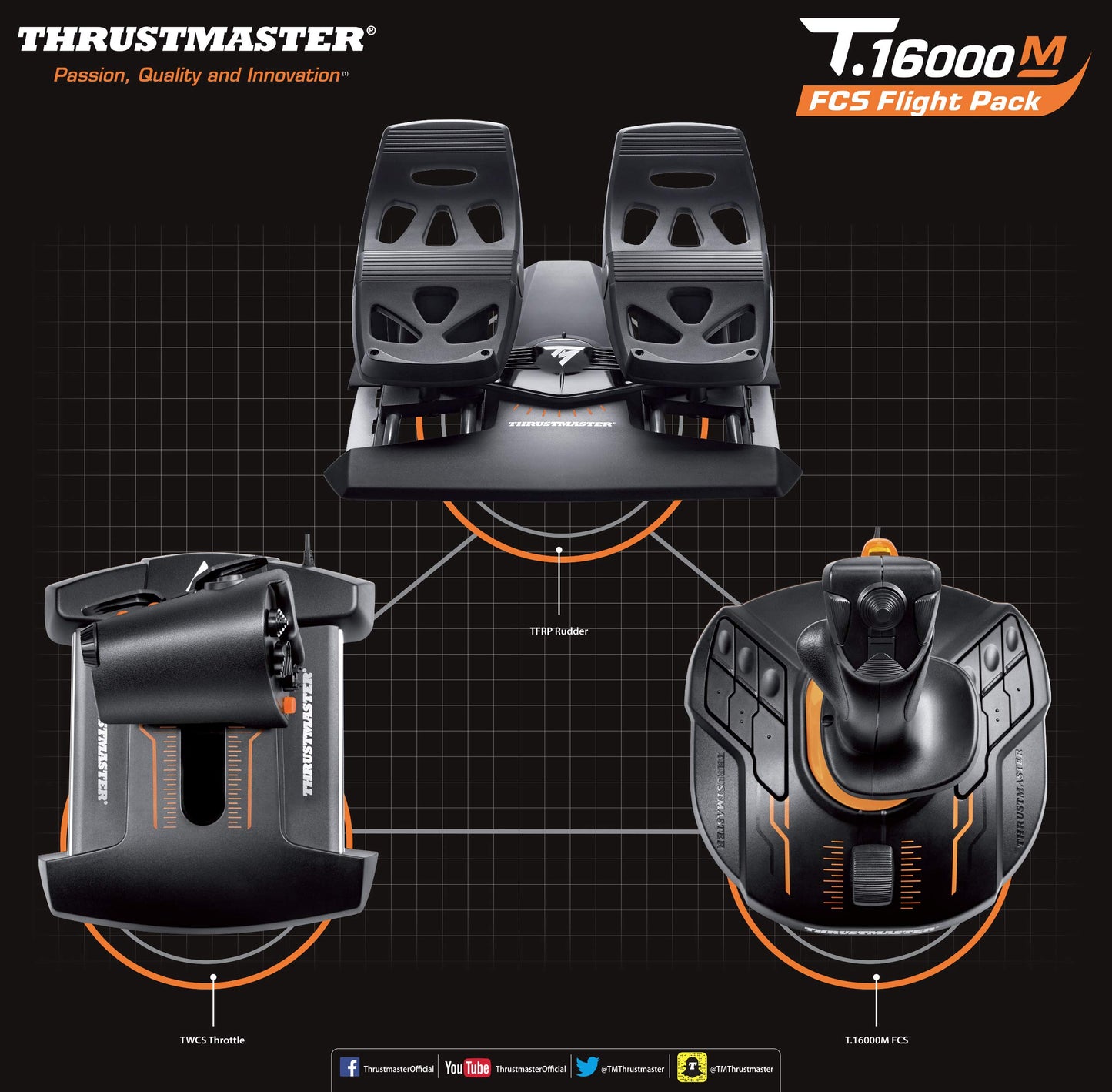 Thrustmaster T16000M FCS Space Sim Duo Combat Flight Sim Joystick - PC | Dual Hall-Effect sticks, 32 programable buttons, weighted bases, 8-way hat switch, 4 axes, twist rudder, integrated throttle