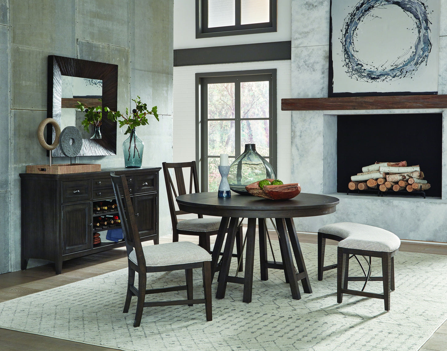 Westley Falls - Curved Bench With Upholstered Seat - Graphite