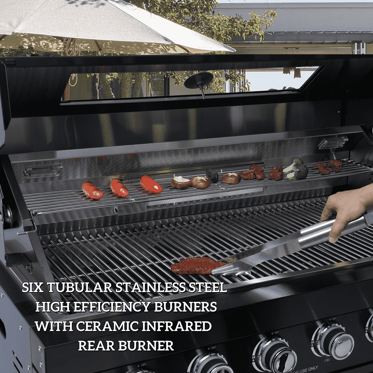 NG 104" 4-Burner 72,000 BTU Black Outdoor Kitchen Island Grill Rotisserie