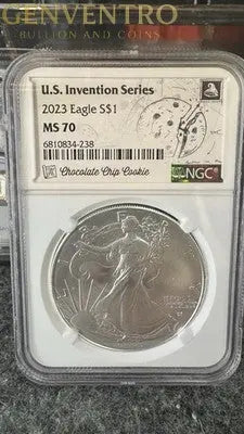 2023 American Silver Eagle US Invention Series NGC MS70 Chocolate Cookie