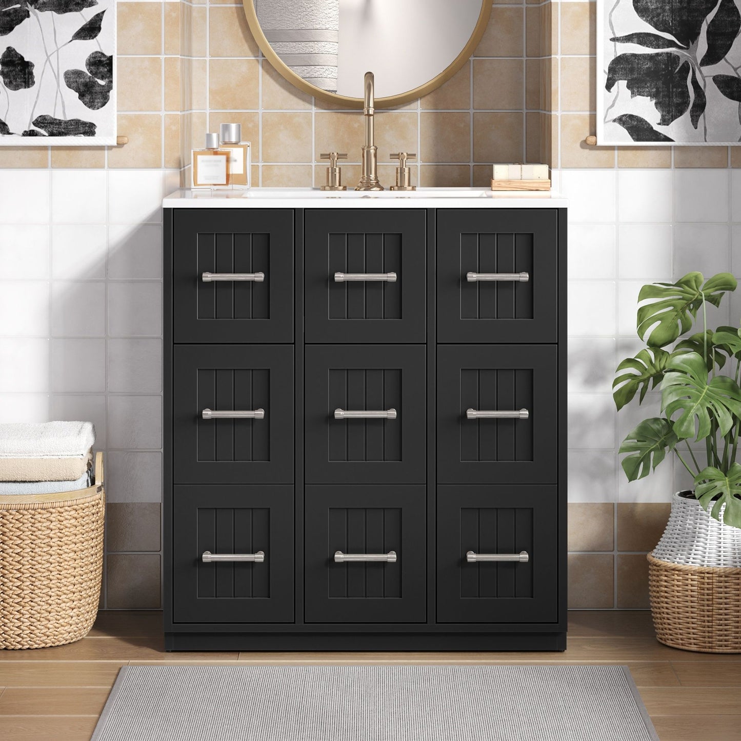 Bathroom Vanity With Undermount Sink, Soft-Close Doors, Drawers, Ceramic Sink