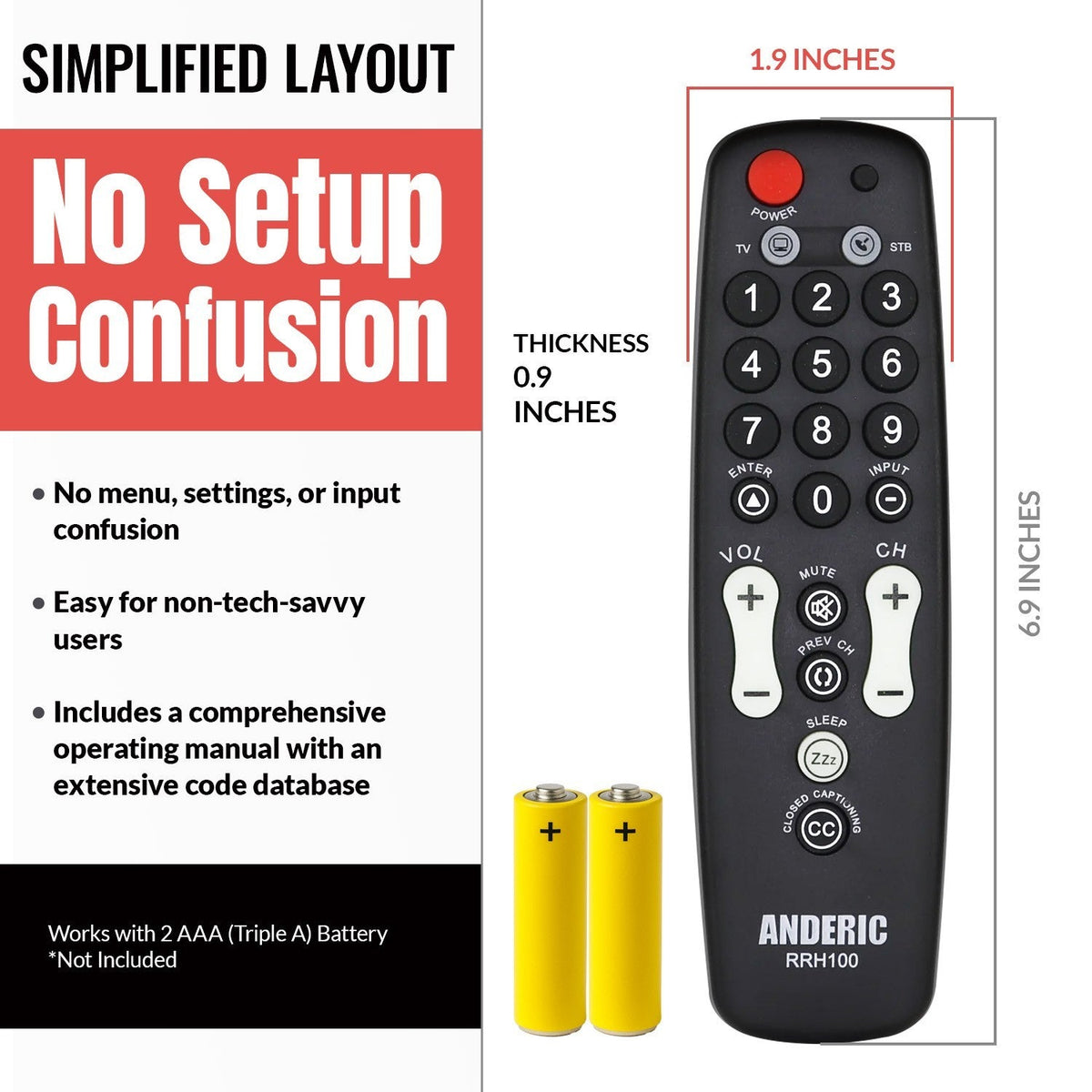 Anderic Substitute for RCA RCRH02BR 1-Device Universal Remote Control [RRH100]