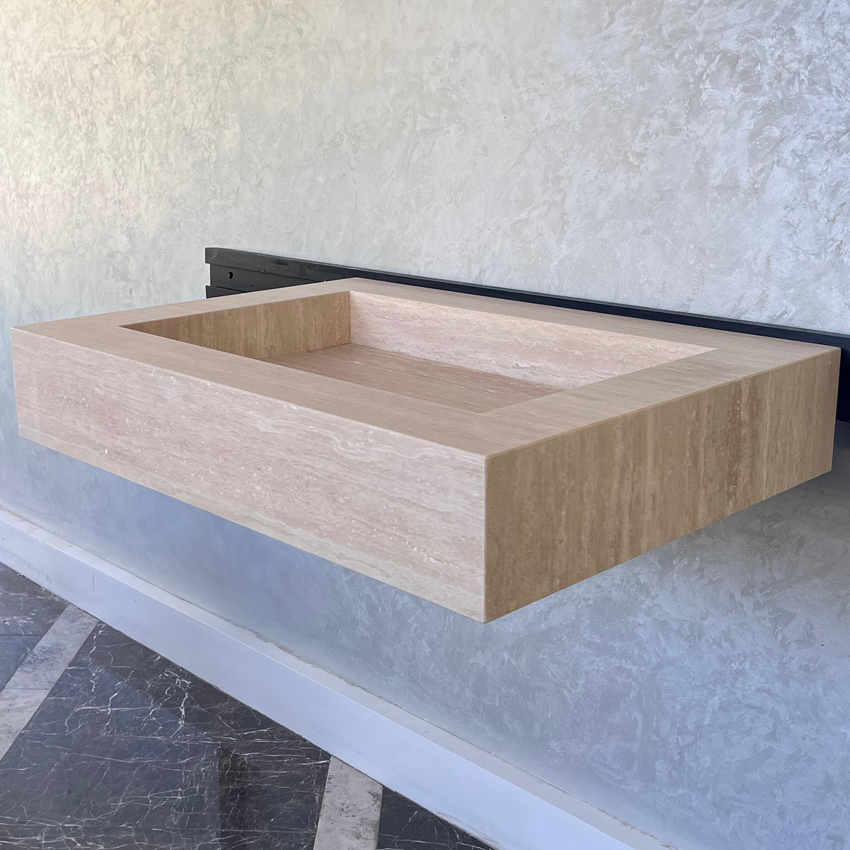 Beige Travertine Vein Cut Natural Stone Bathroom Vanity Sink