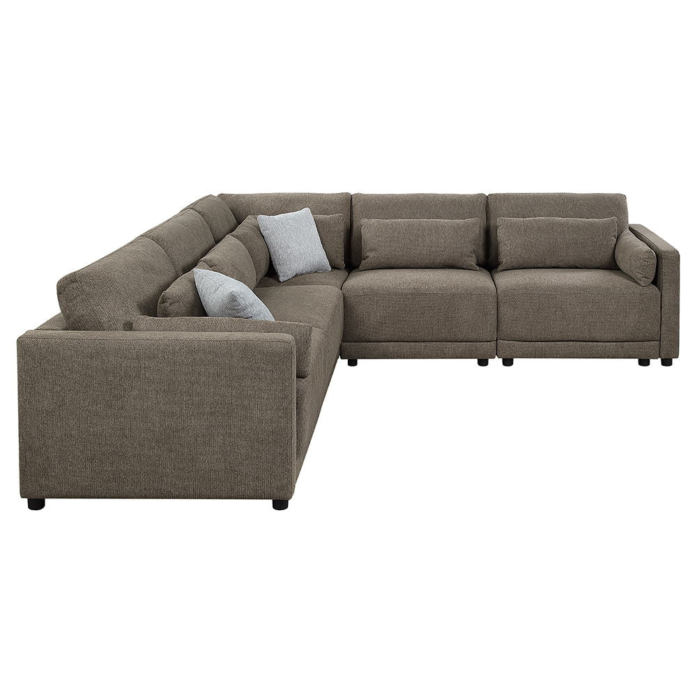 Rylie - Modular Wedge With 3 Pillows - Brown Linen