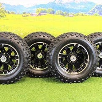 23X10.50-12 with 12x6 Black Aluminum Wheel and Tire Assembly for Golf Cart (Set of 4)