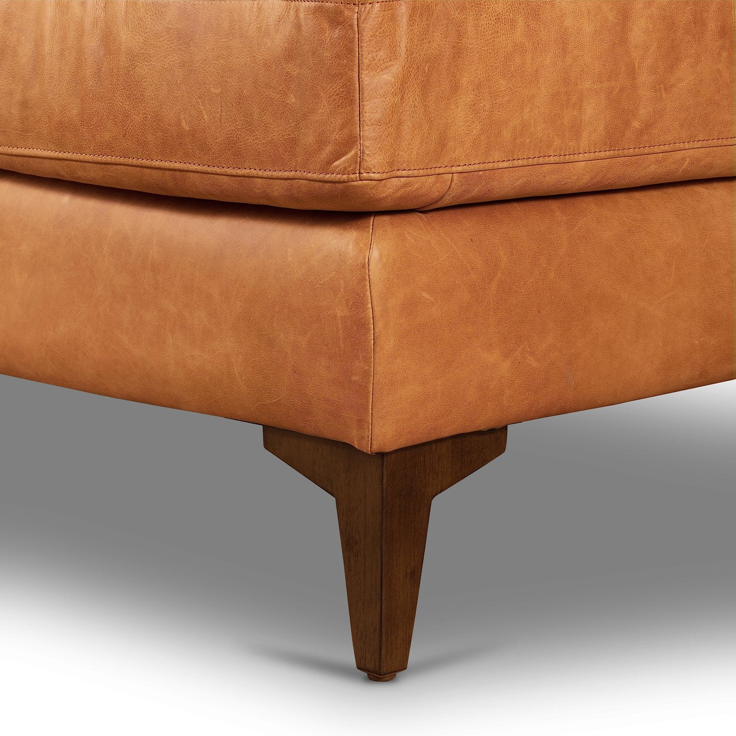 Poly & BARK Harper Left-Facing Leather Sleeper Sectional Sofa Cognac Tan– Full-Grain Aniline Leather, Sculptural Silhouette, Walnut-Finished Legs – Modern Statement Sofa for Living Spaces