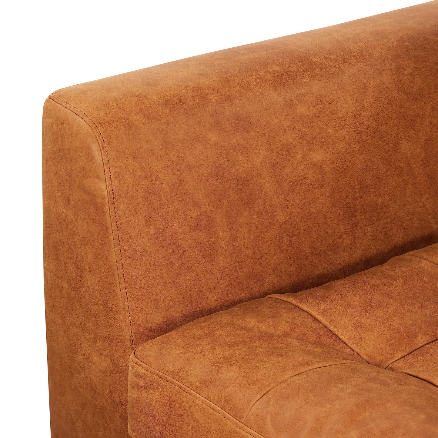 Poly & BARK Calle Right-Facing Sectional in Full-Grain Pure-Aniline Italian Tanned Leather in Cognac Tan and Brass Legs