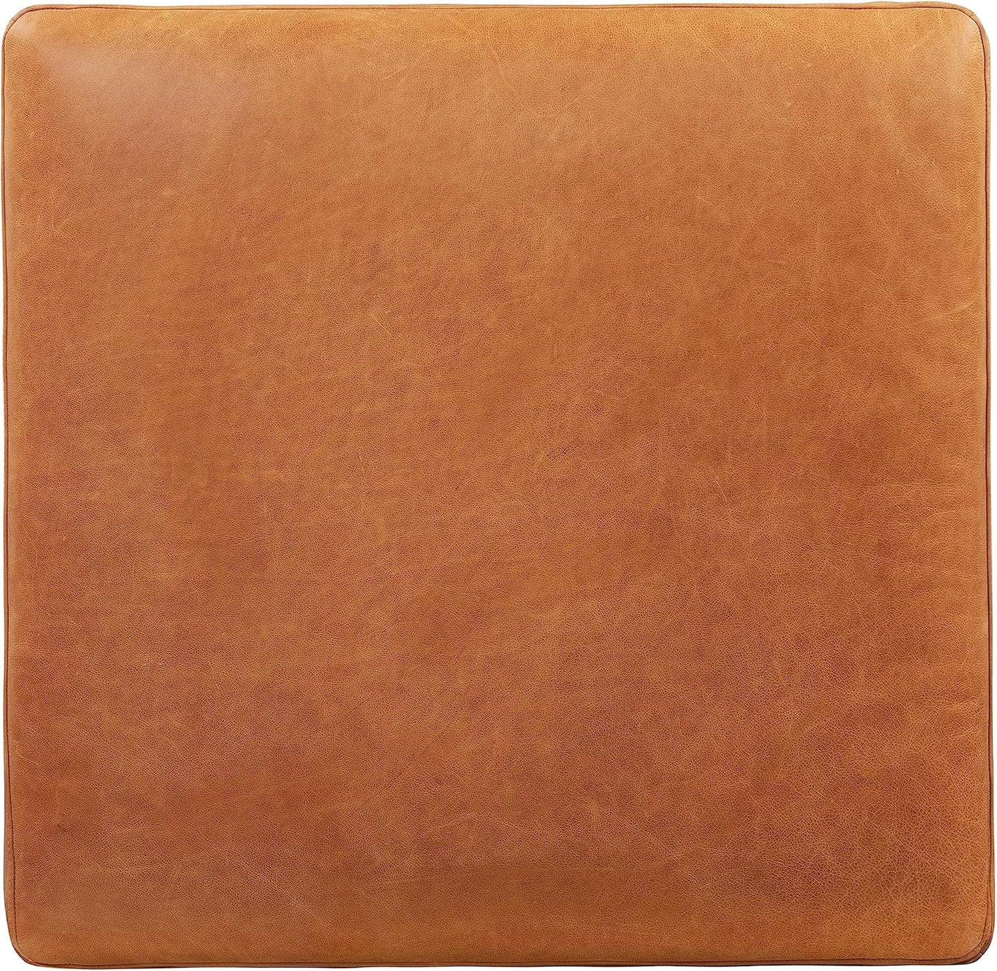 Poly & BARK Nolita Ottoman in Cognac Tan – Premium Leather Ottoman with Solid Wood Base, Modern Footrest, Accent Seating, and Living Room Furniture