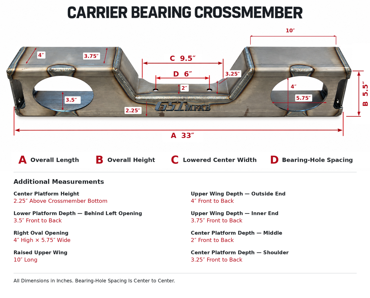 63-72 Chevy & GMC C10 Carrier Bearing Crossmember (Bolt-On)